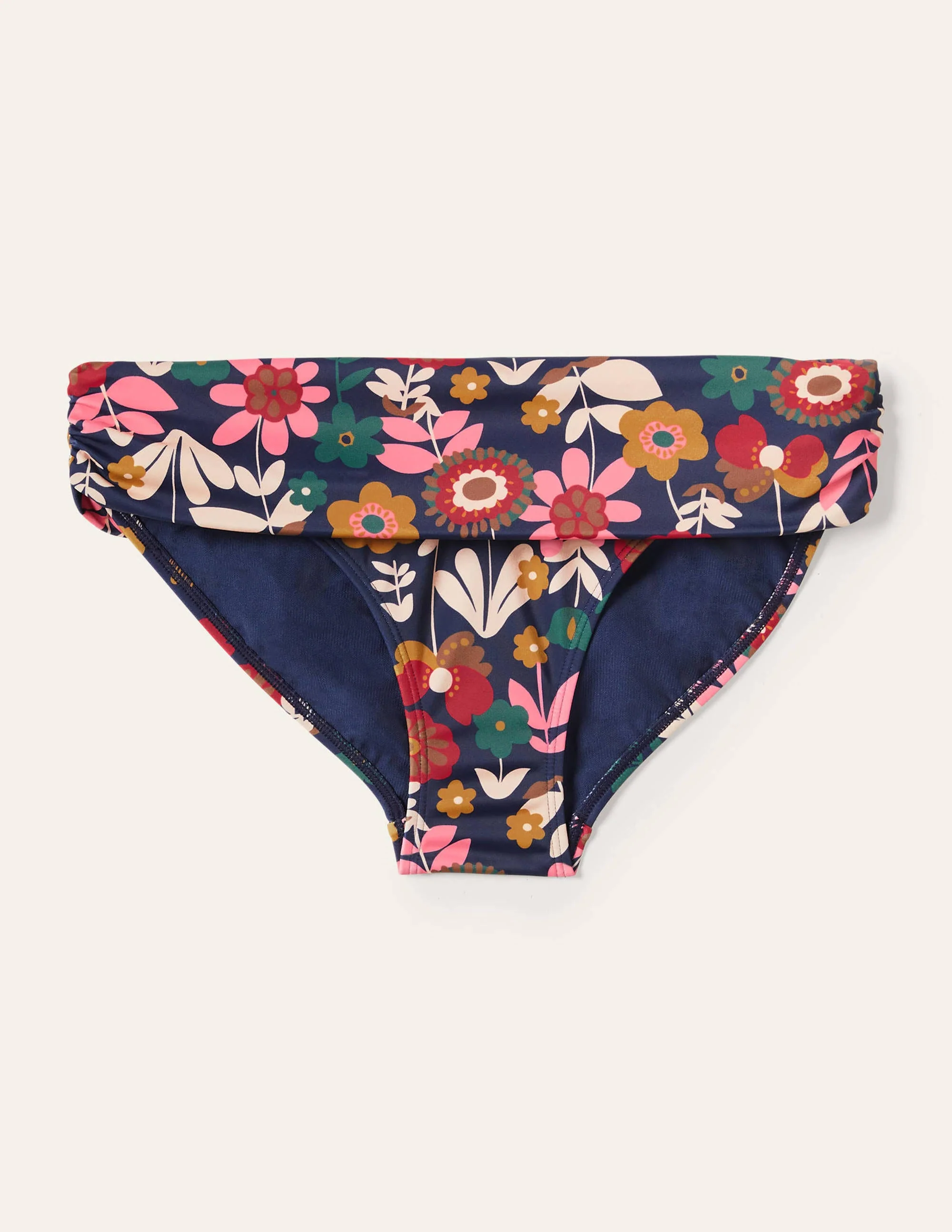 Klassische Bikinihose mit umgeschlagenem Bund-Französisches Navy, Blüten - Image 5