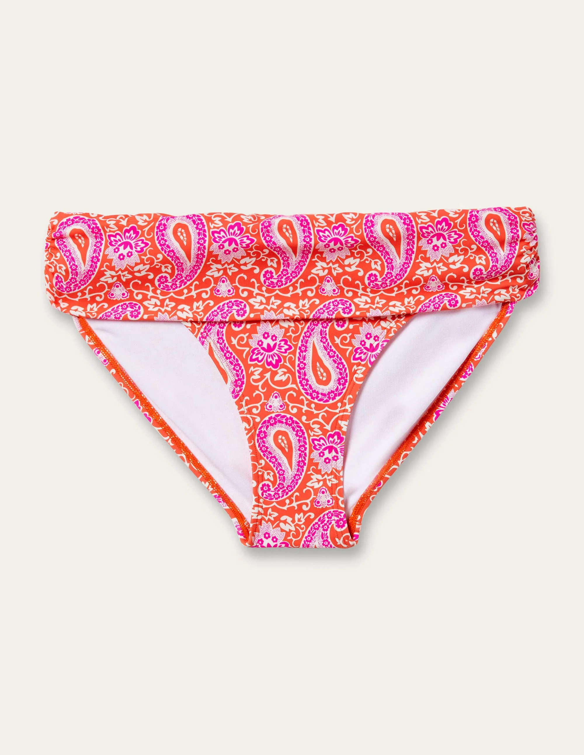 Klassische Bikinihose mit umgeschlagenem Bund-Knalliges Papayaorange, Paisleymuster - Image 7