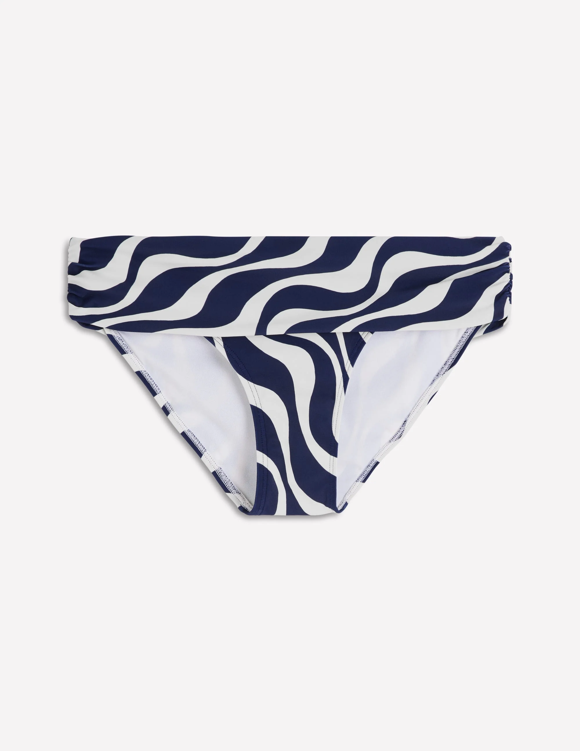 Klassische Bikinihose mit umgeschlagenem Bund-Marineblau, Rhythmische Welle - Image 6