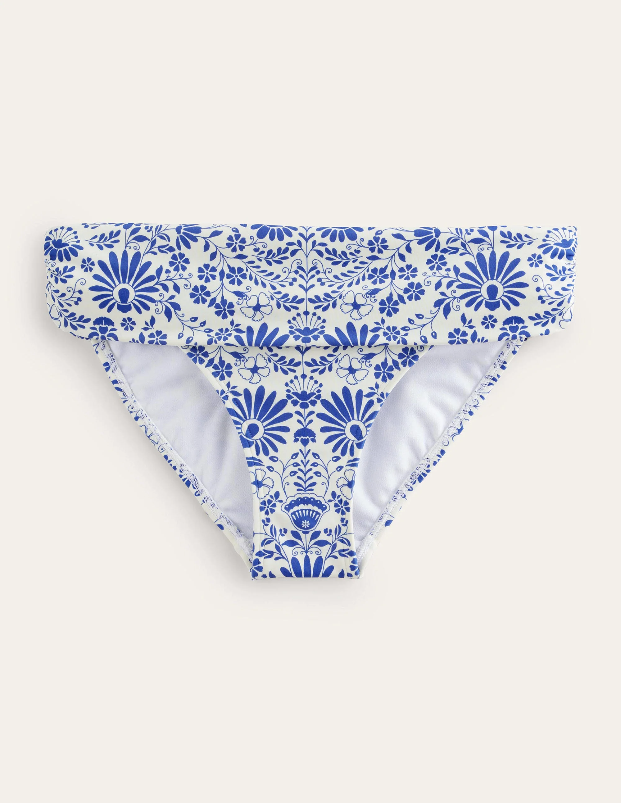 Klassische Bikinihose mit umgeschlagenem Bund-Naturweiß/Seeblau, Gardenien - Image 5