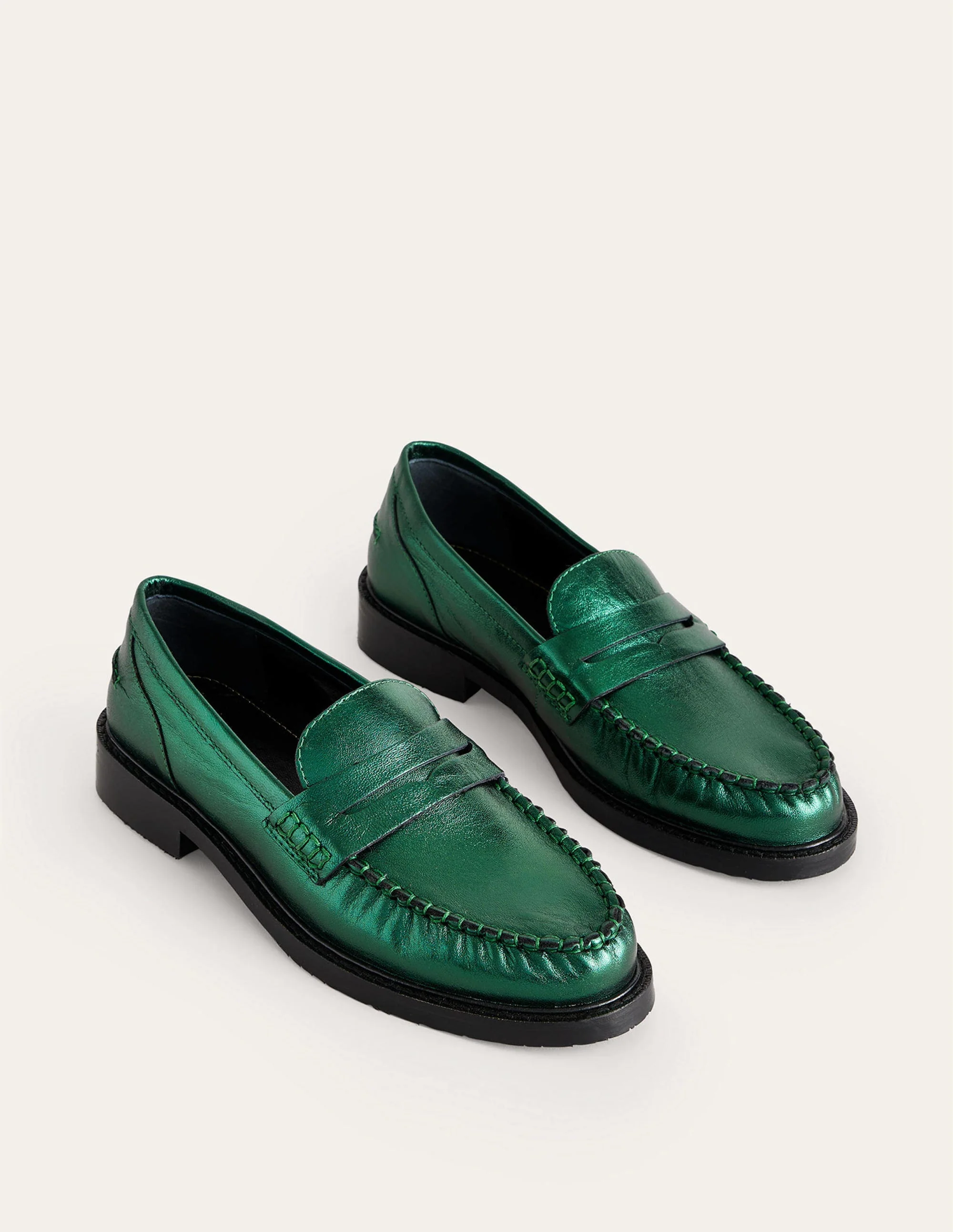 Klassische Mokassin-Loafer-Wintergrün Metallic-Leder - Image 3