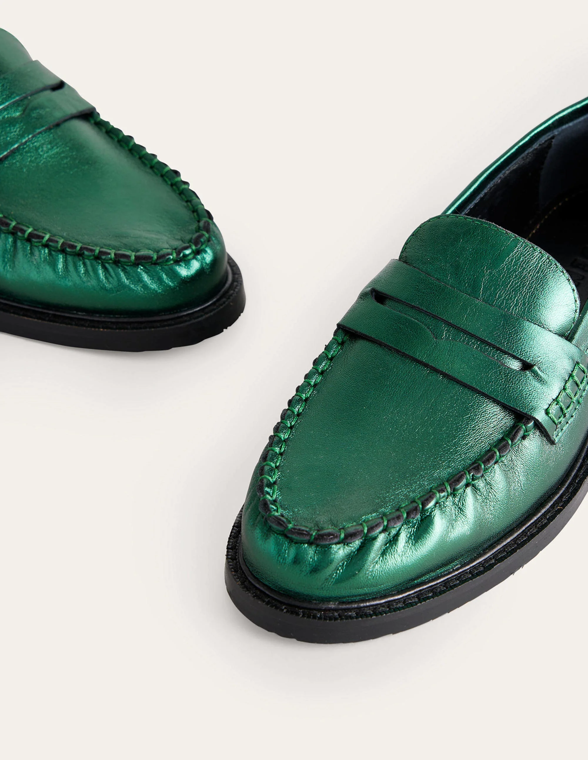Klassische Mokassin-Loafer-Wintergrün Metallic-Leder - Image 4