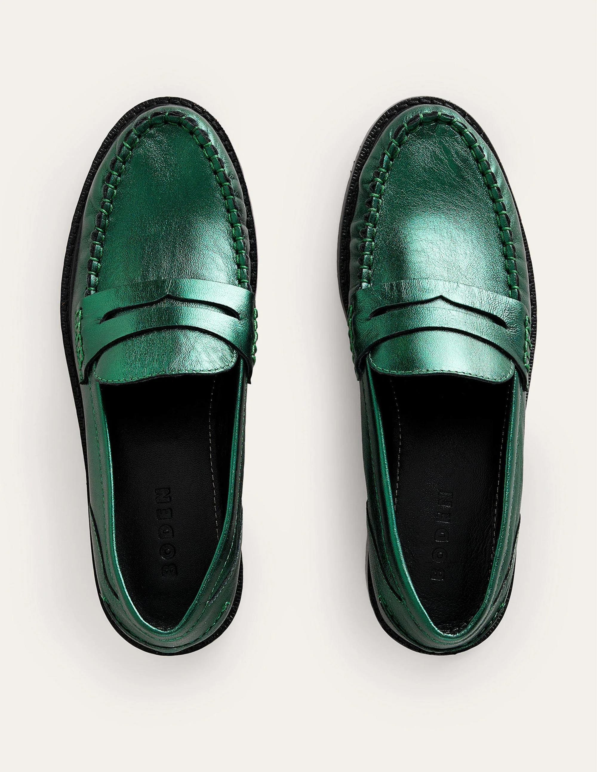 Klassische Mokassin-Loafer-Wintergrün Metallic-Leder - Image 5