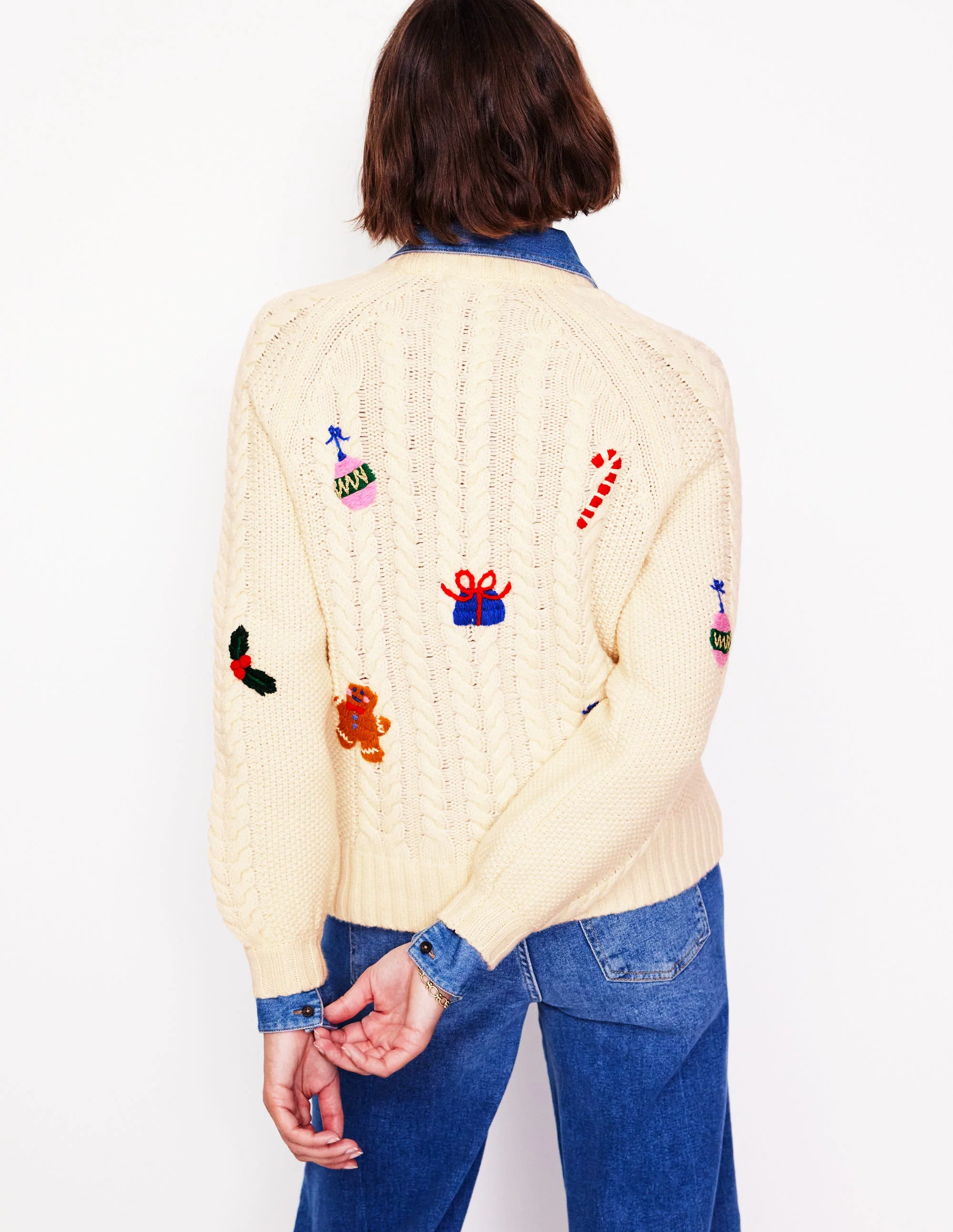 Klassischer Pullover mit Zopfmuster-Warmes Naturweiß, Ho Ho Ho - Image 3