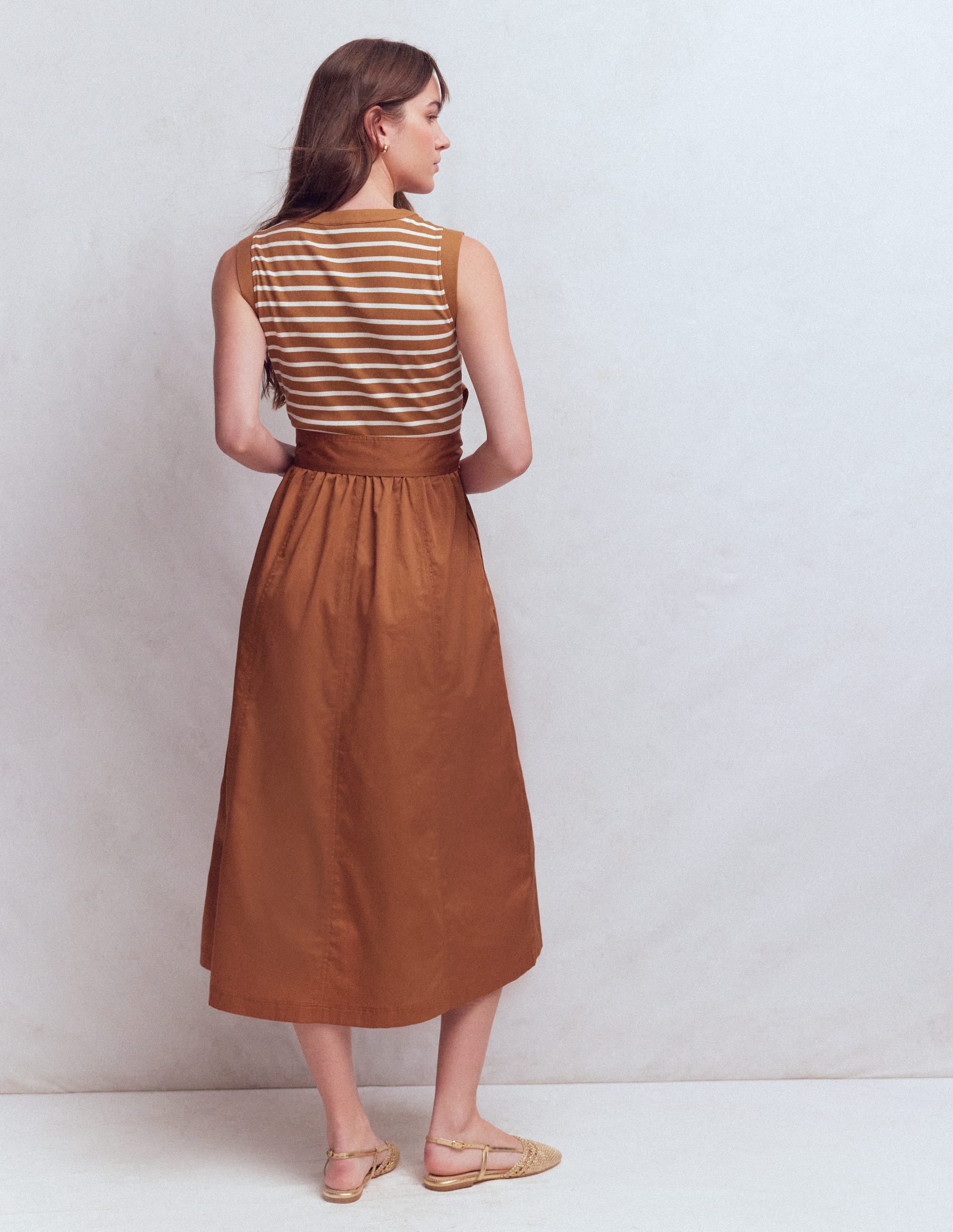 Kleid aus Materialmix mit Reißverschluss vorn-Ingwer und Naturweiß Streifen - Image 3