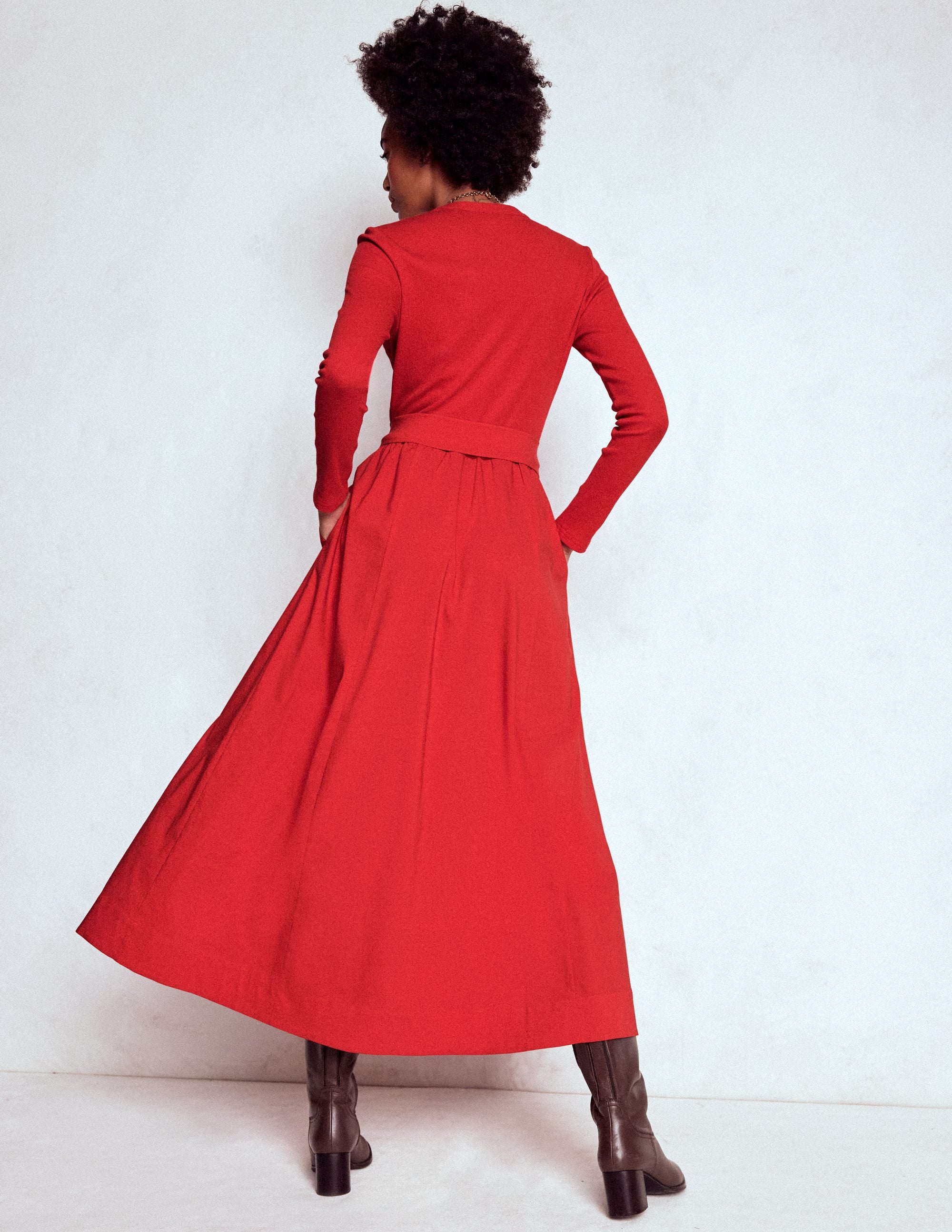 Kleid aus Rippstrick-Mix mit Knopfleiste-Purpurrot - Image 3