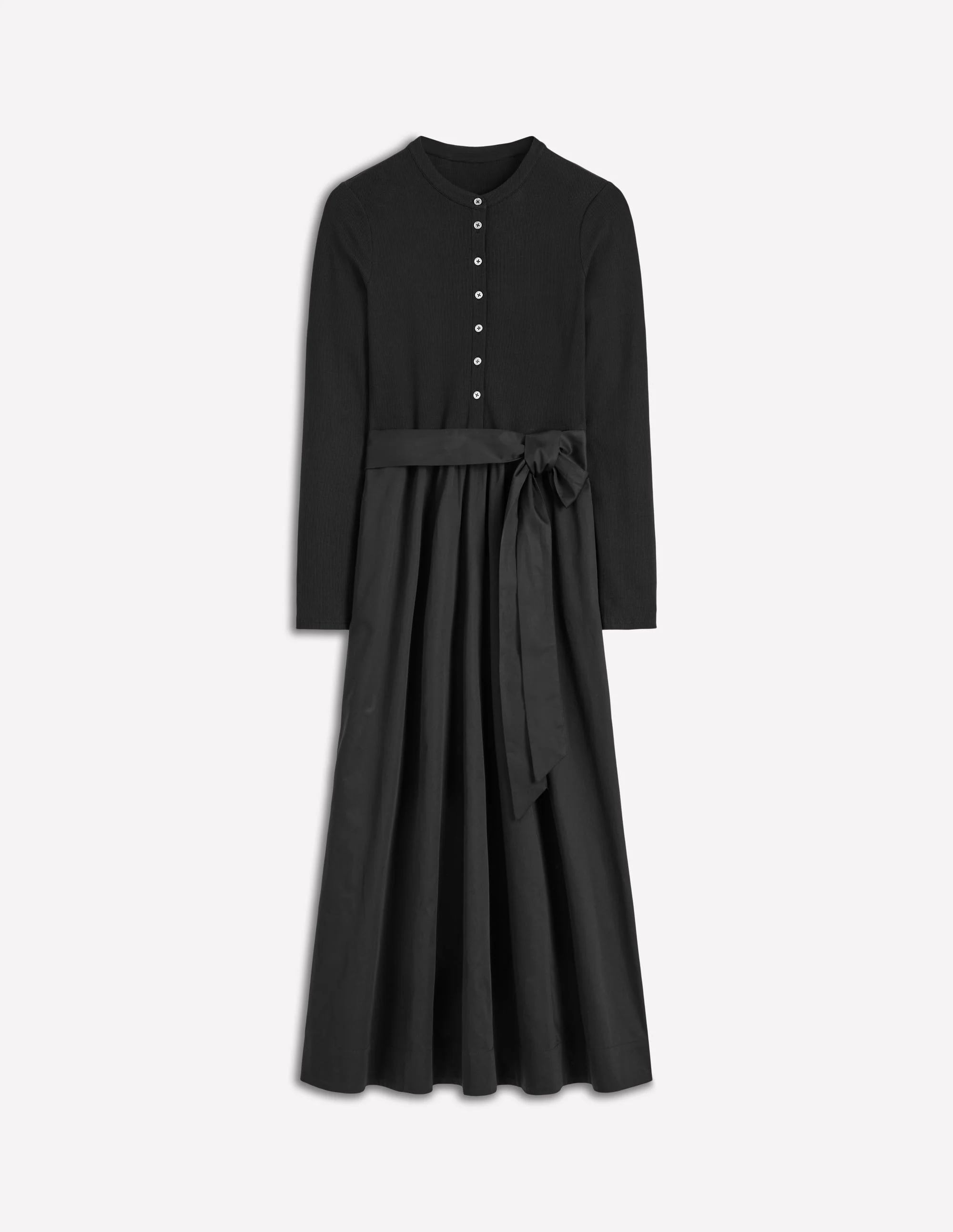 Kleid aus Rippstrick-Mix mit Knopfleiste-Schwarz - Image 5