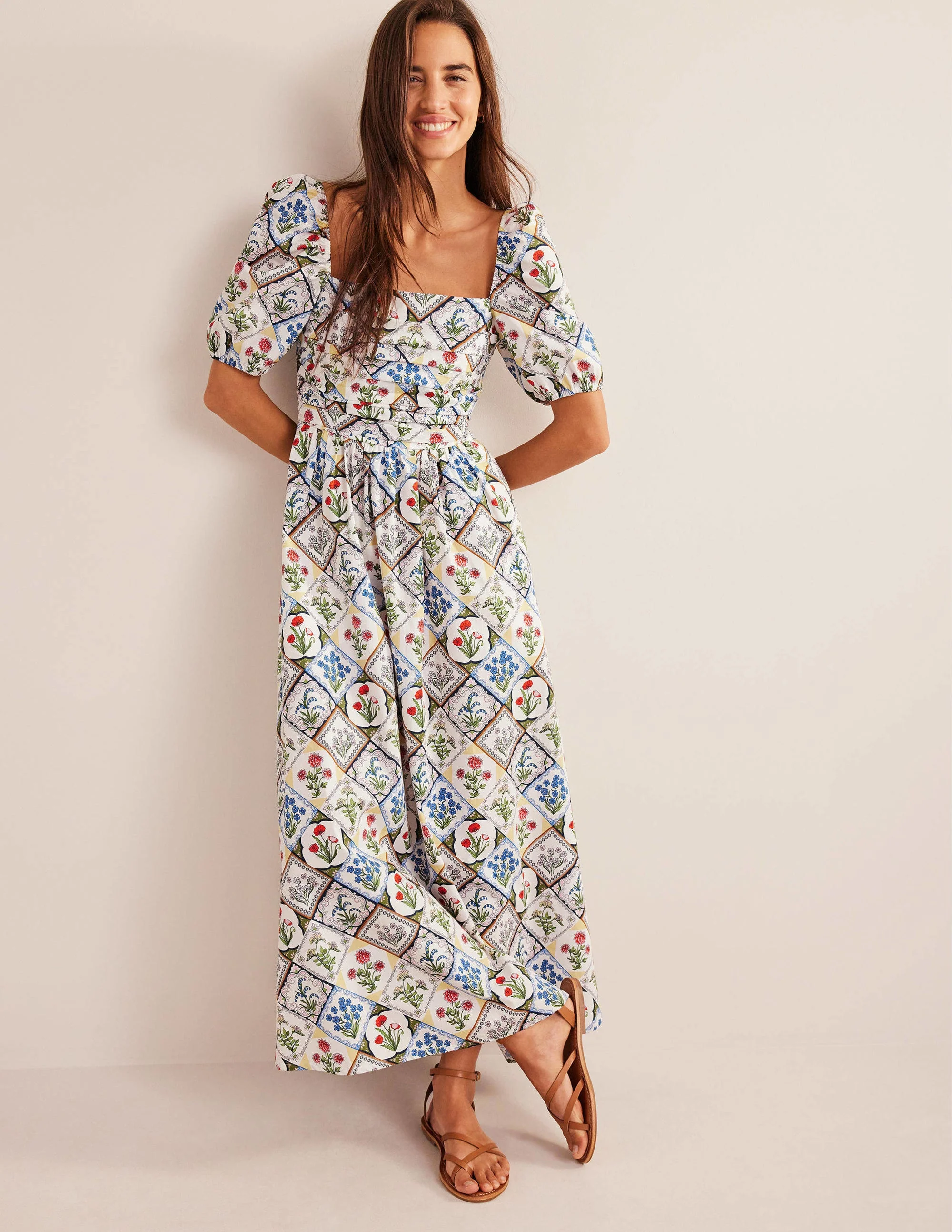 Kleid mit gerafftem Oberteil-Naturweiß, Wilde Glockenblumen