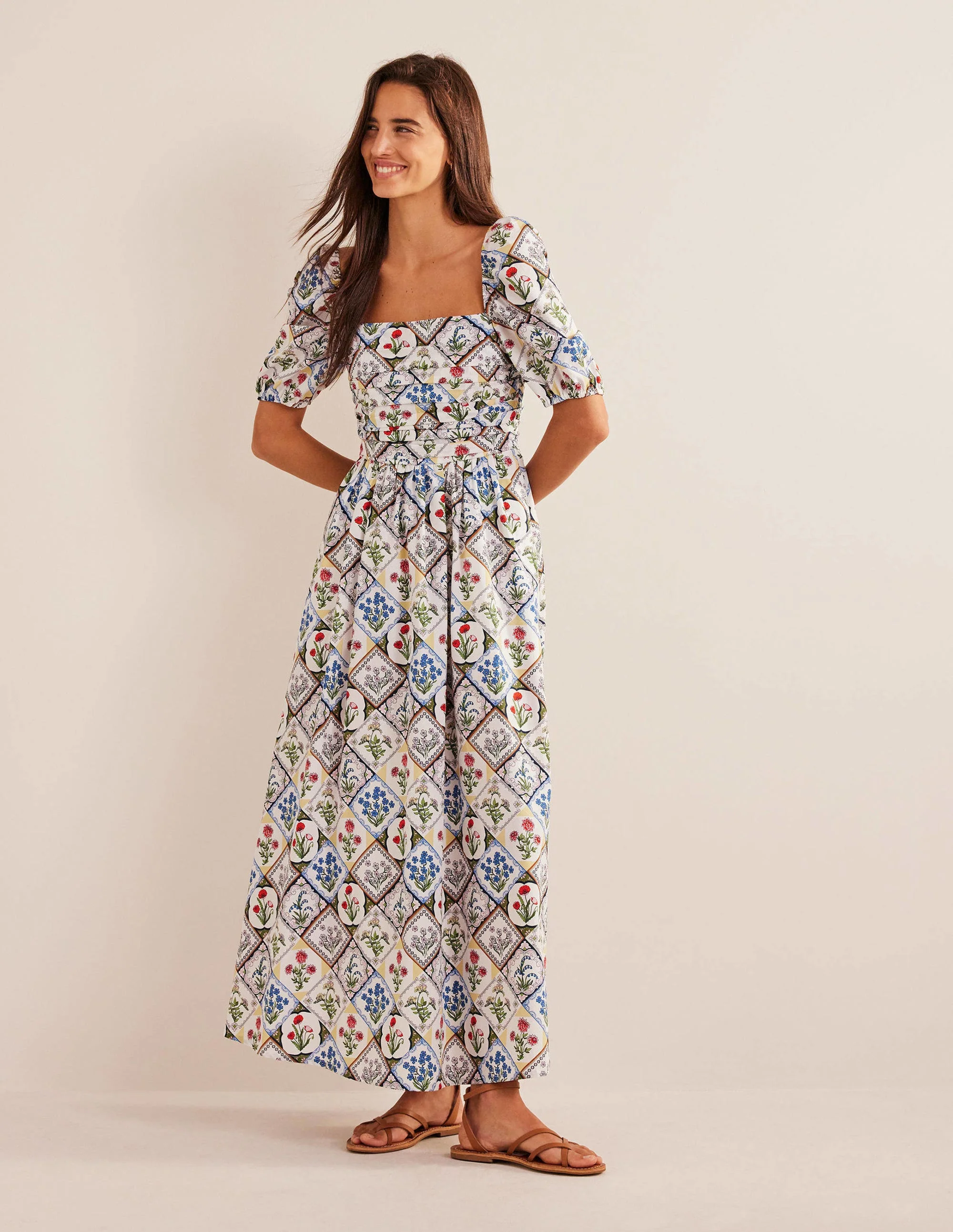 Kleid mit gerafftem Oberteil-Naturweiß, Wilde Glockenblumen - Image 3