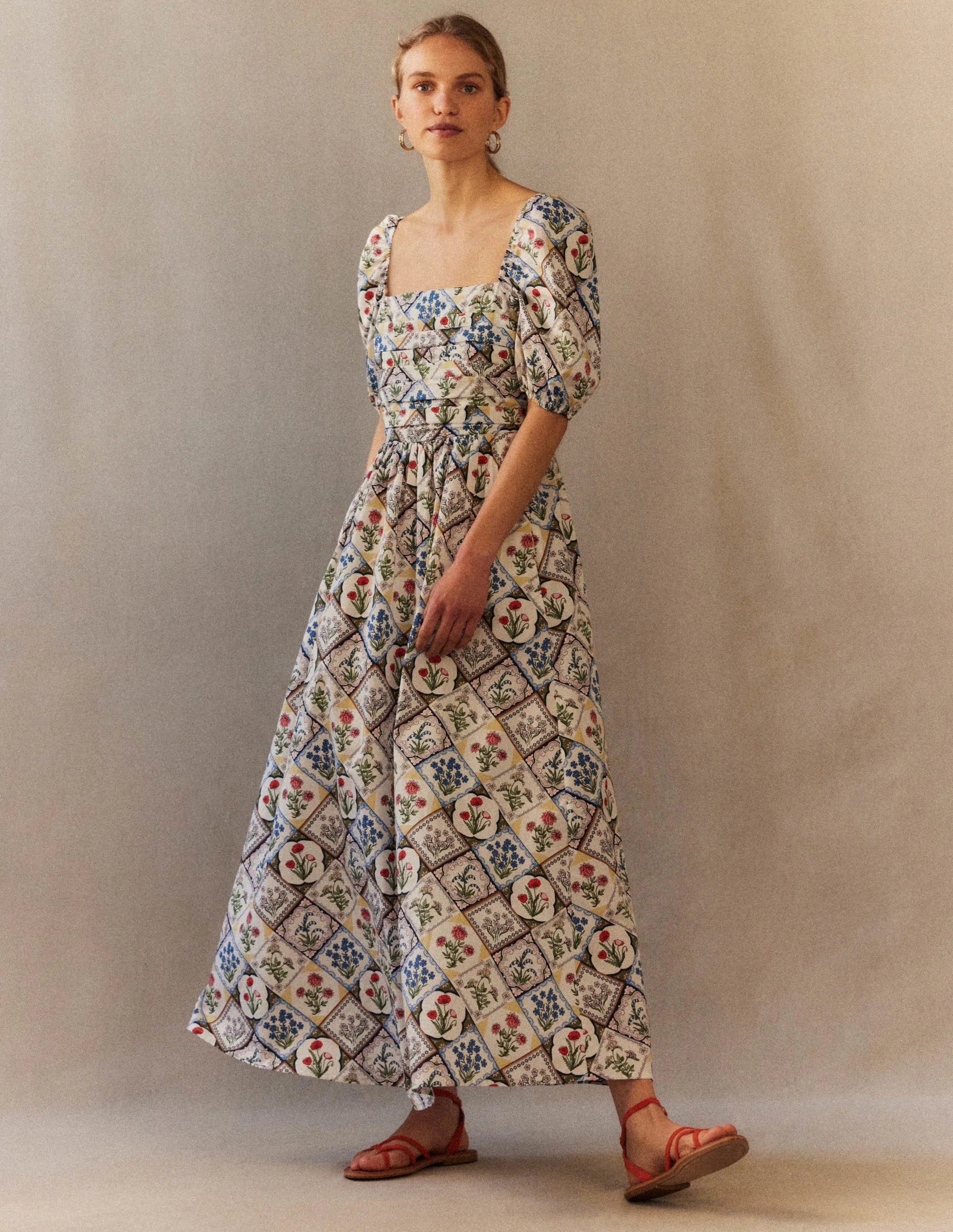 Kleid mit gerafftem Oberteil-Naturweiß, Wilde Glockenblumen - Image 4