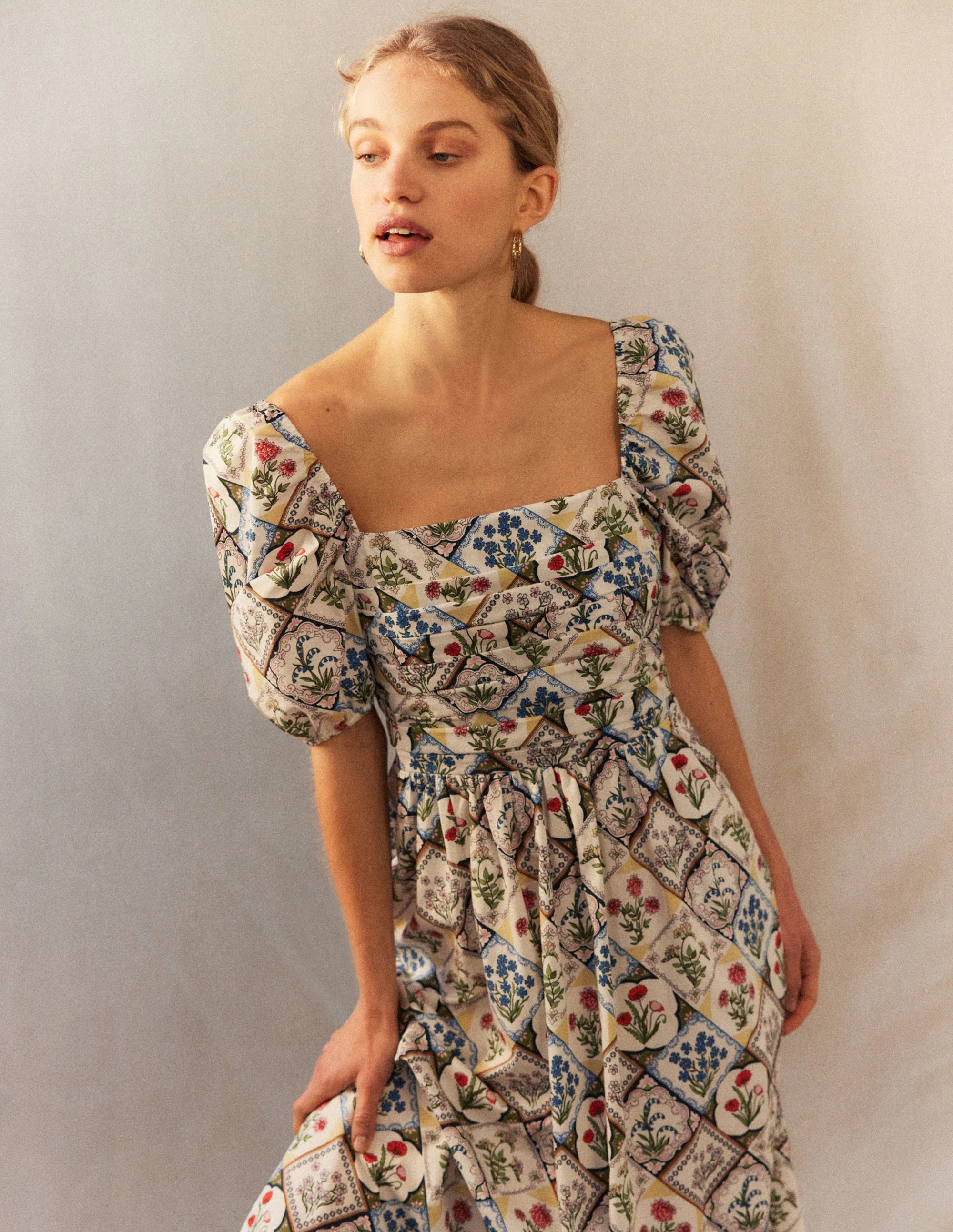 Kleid mit gerafftem Oberteil-Naturweiß, Wilde Glockenblumen - Image 5