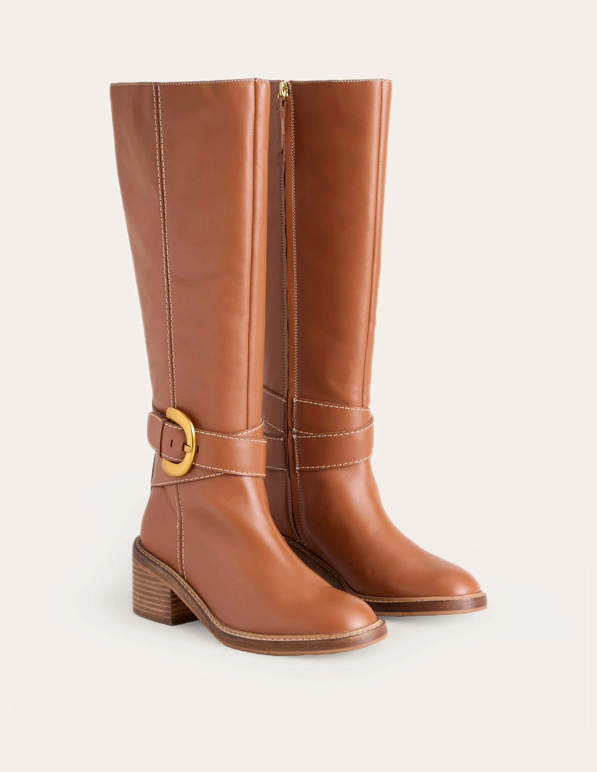 Kniehohe Schnallenstiefel-Hellbraun - Image 3
