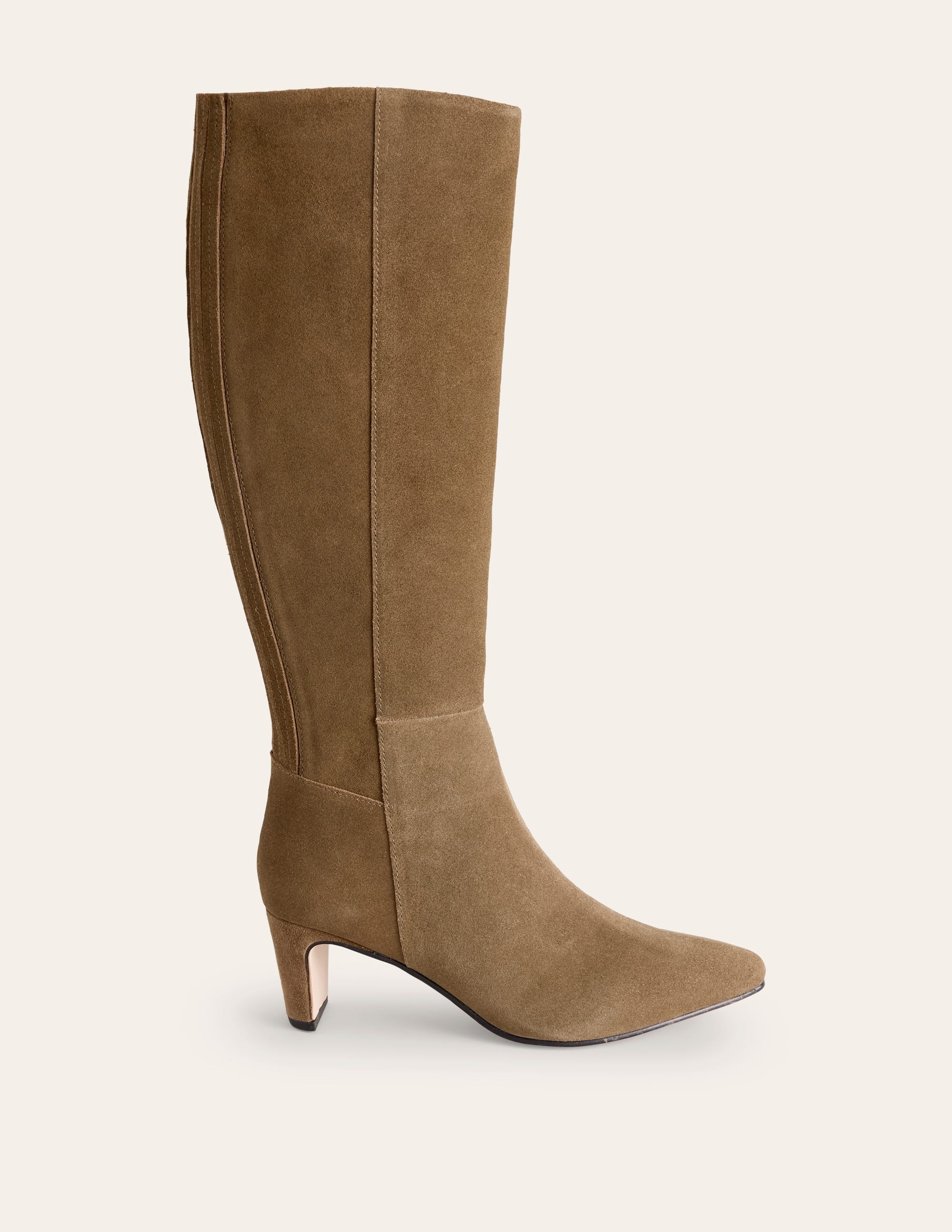 Kniehohe Stiefel mit Absatz und Ziereinsatz hinten-Altes Moosgrün - Image 2