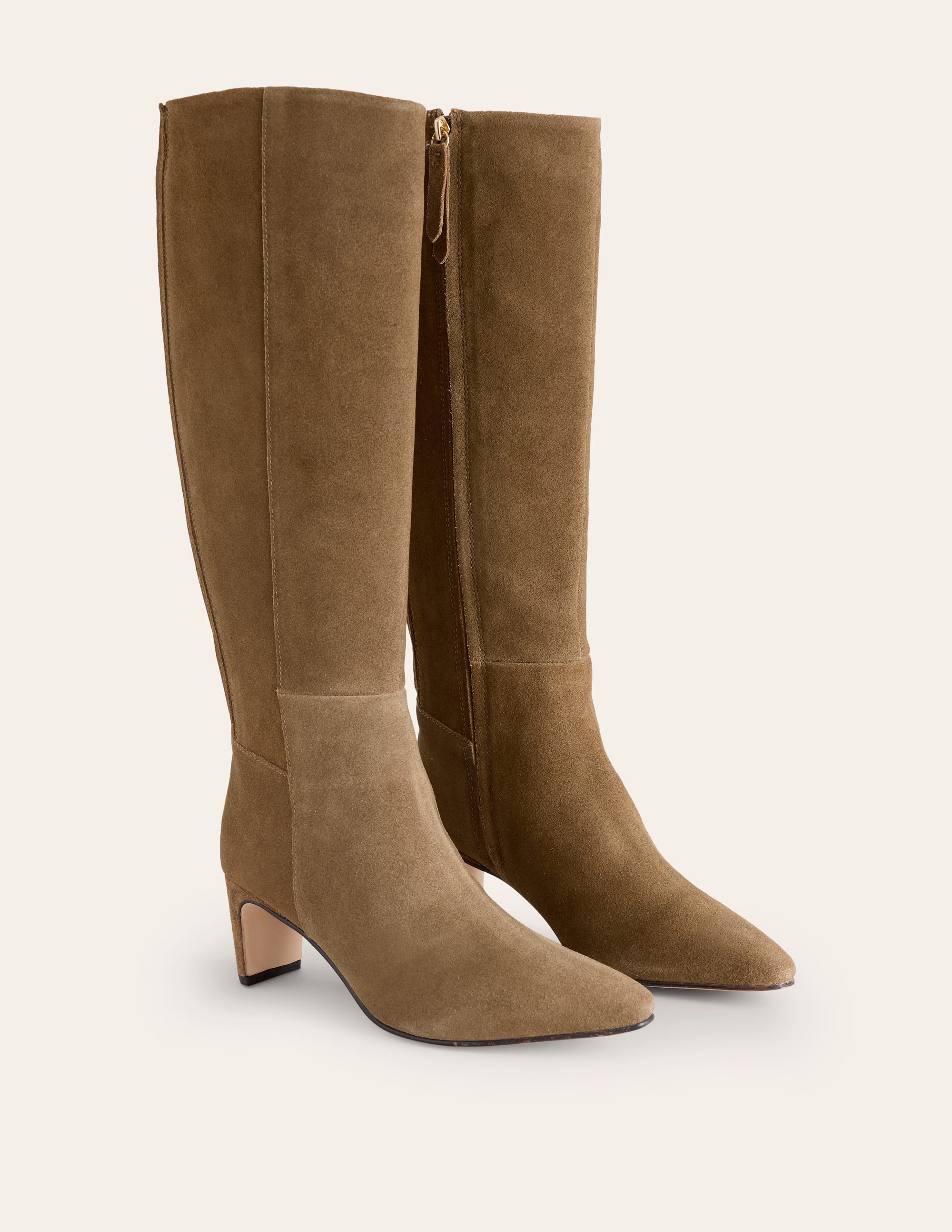 Kniehohe Stiefel mit Absatz und Ziereinsatz hinten-Altes Moosgrün - Image 3