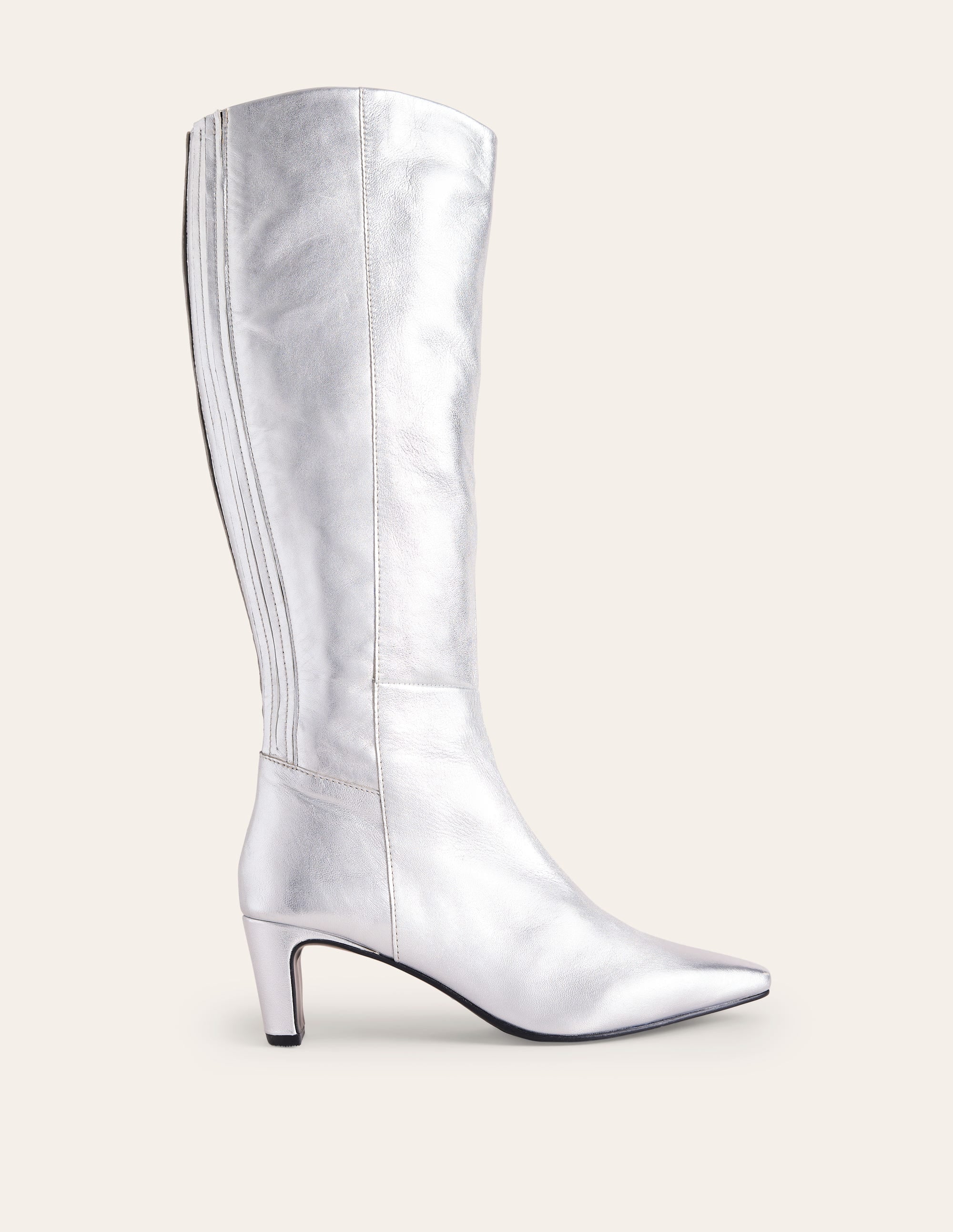 Kniehohe Stiefel mit Absatz und Ziereinsatz hinten-Metallisch - Image 2