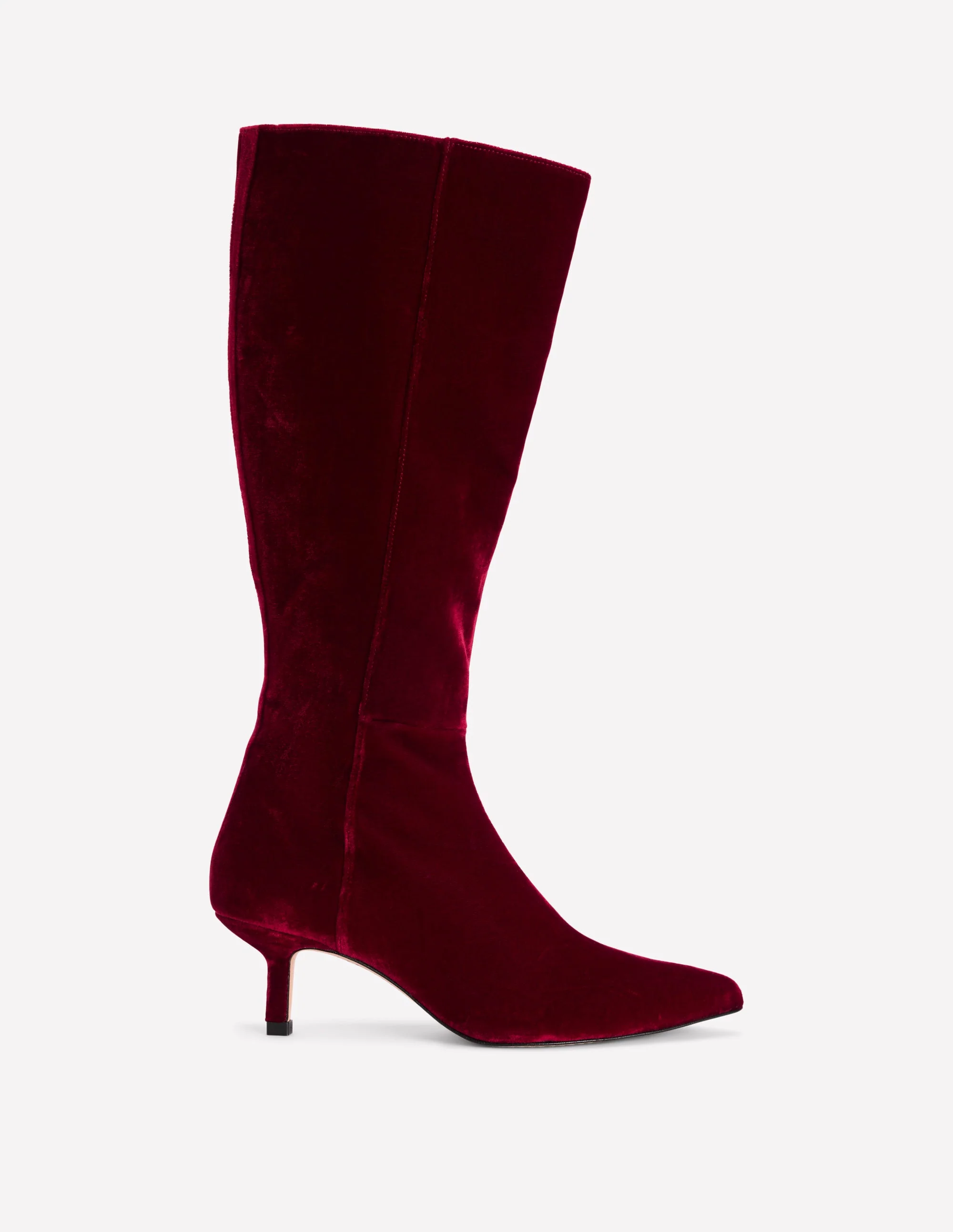 Kniehohe Stiefel mit Kitten-Absatz-Rubinrot