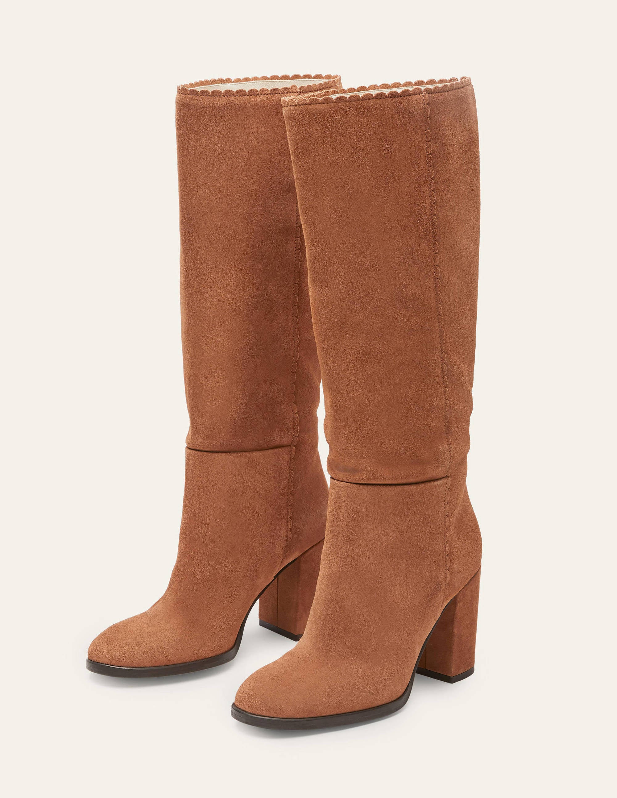 Kniehohe Stiefel mit Muscheldetail-Hellbraun - Image 5