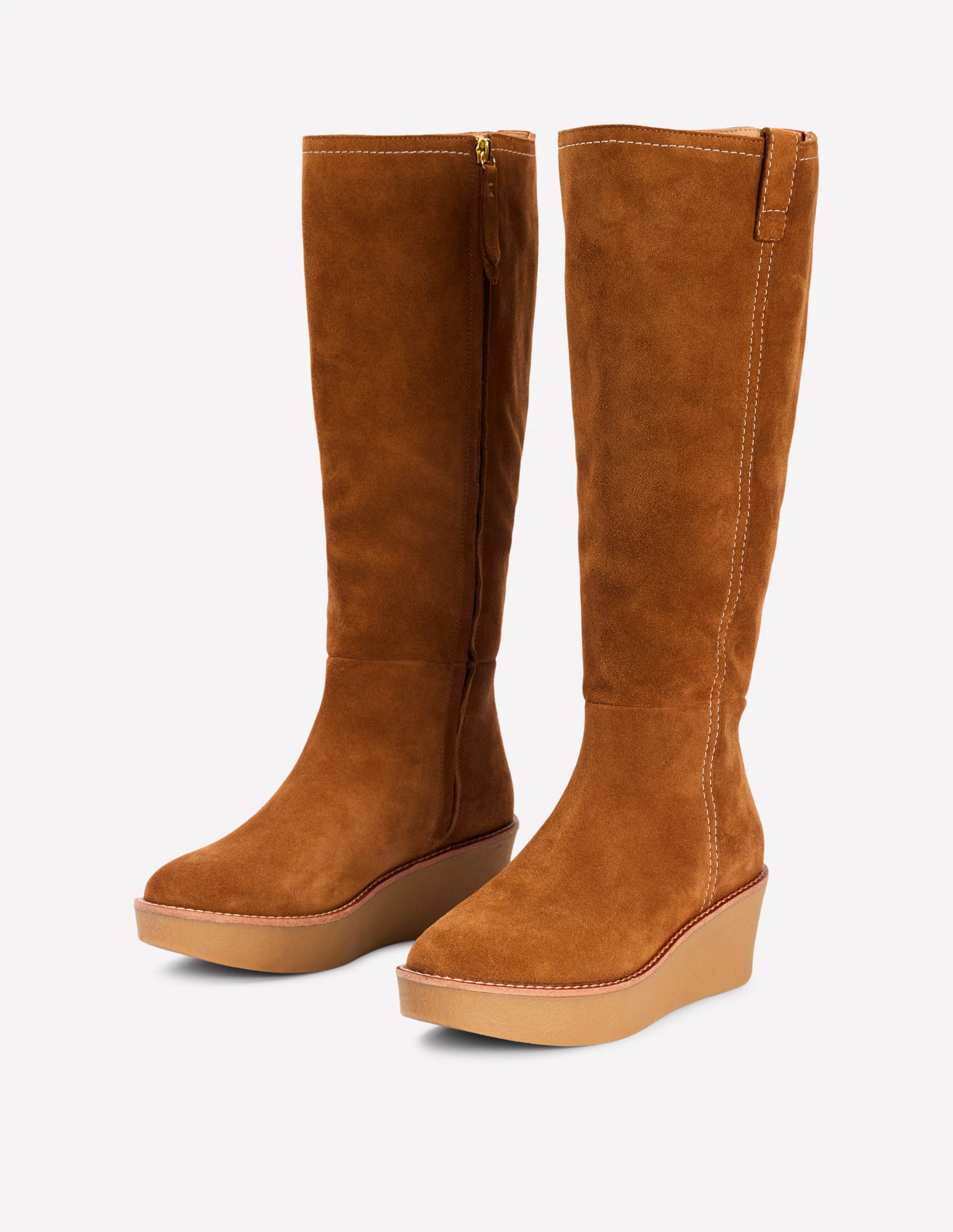 Kniehohe Stiefel mit Plateauabsatz-Hellbraun - Image 4