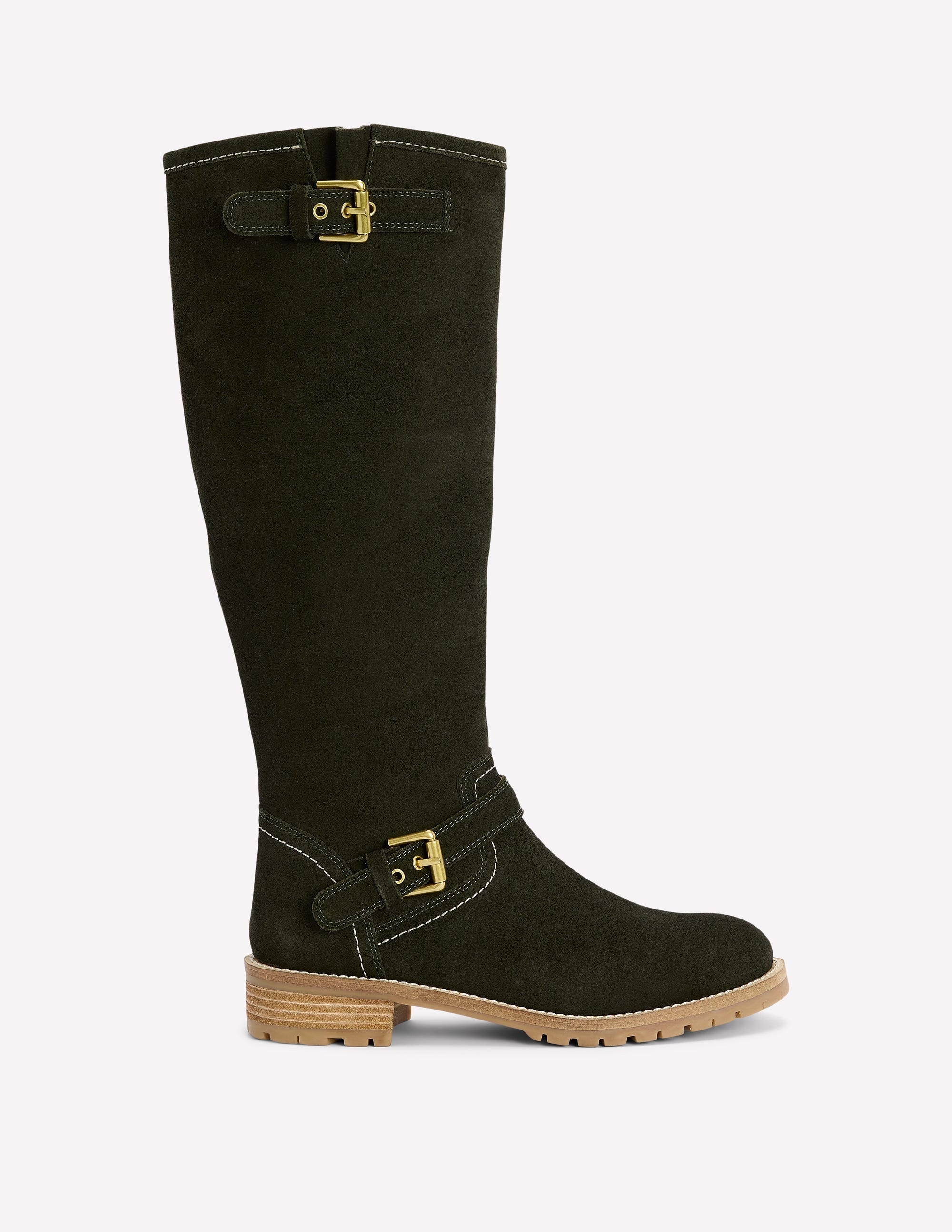 Kniehohe Stiefel mit Schnalle-Waldgrün
