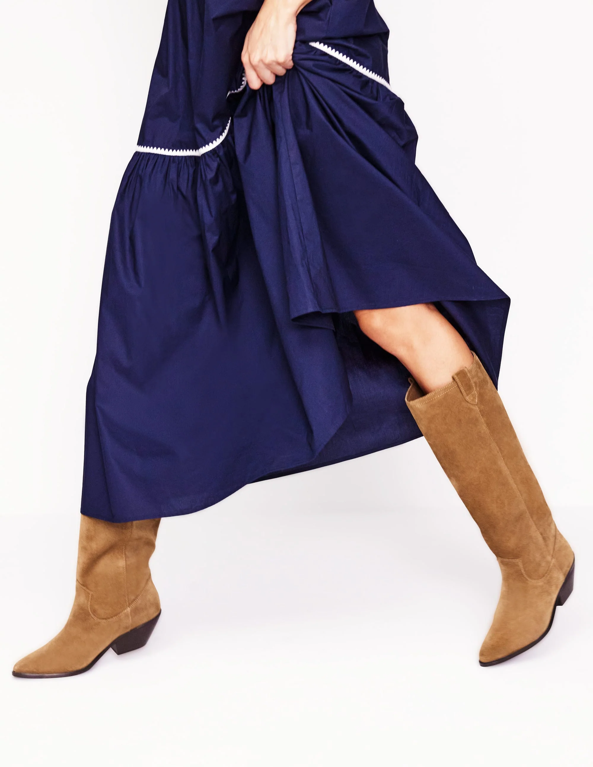 Kniehohe Westernstiefel-Rostbraun Veloursleder - Image 2