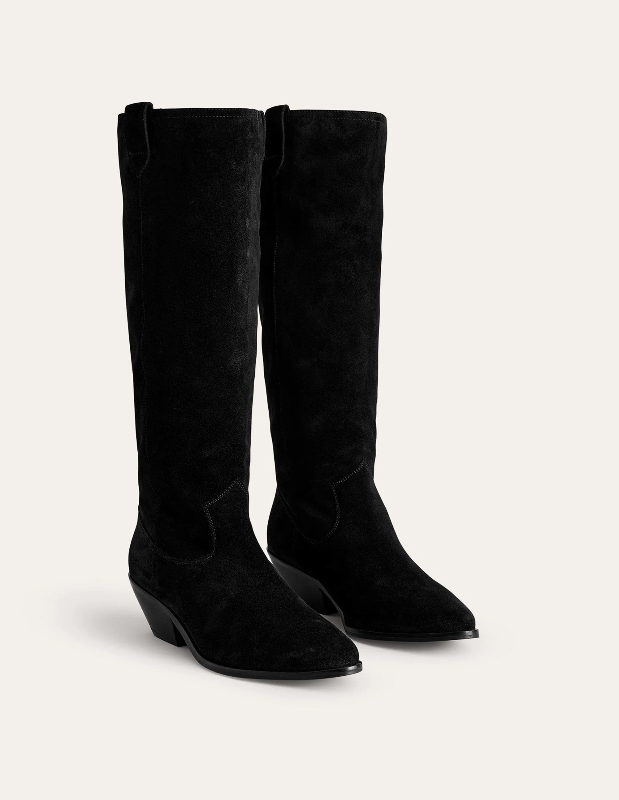 Kniehohe Westernstiefel-Schwarz Veloursleder - Image 3