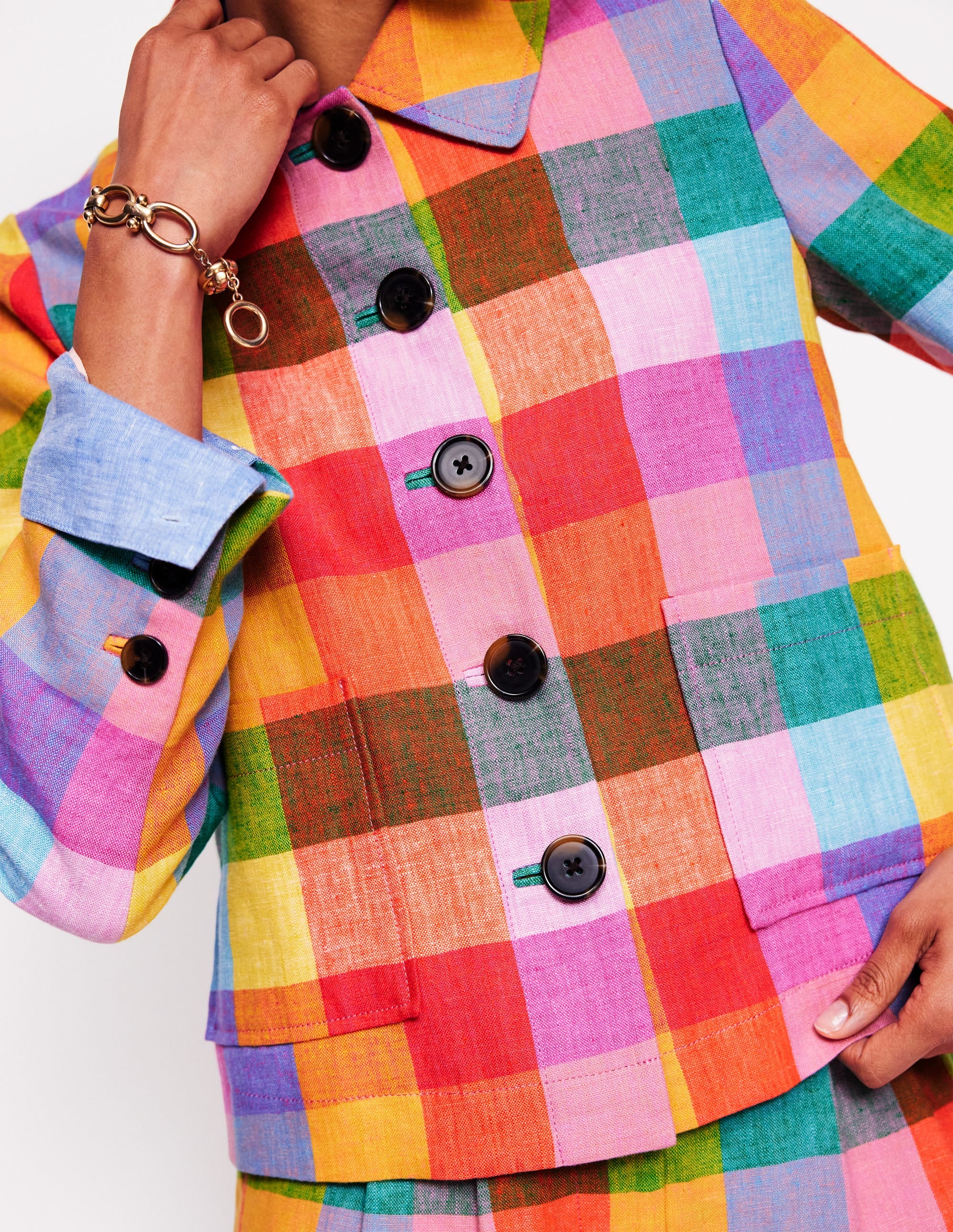 Knightsbridge Leinenjacke-Regenbogen Bunt Vichykaro - Image 3