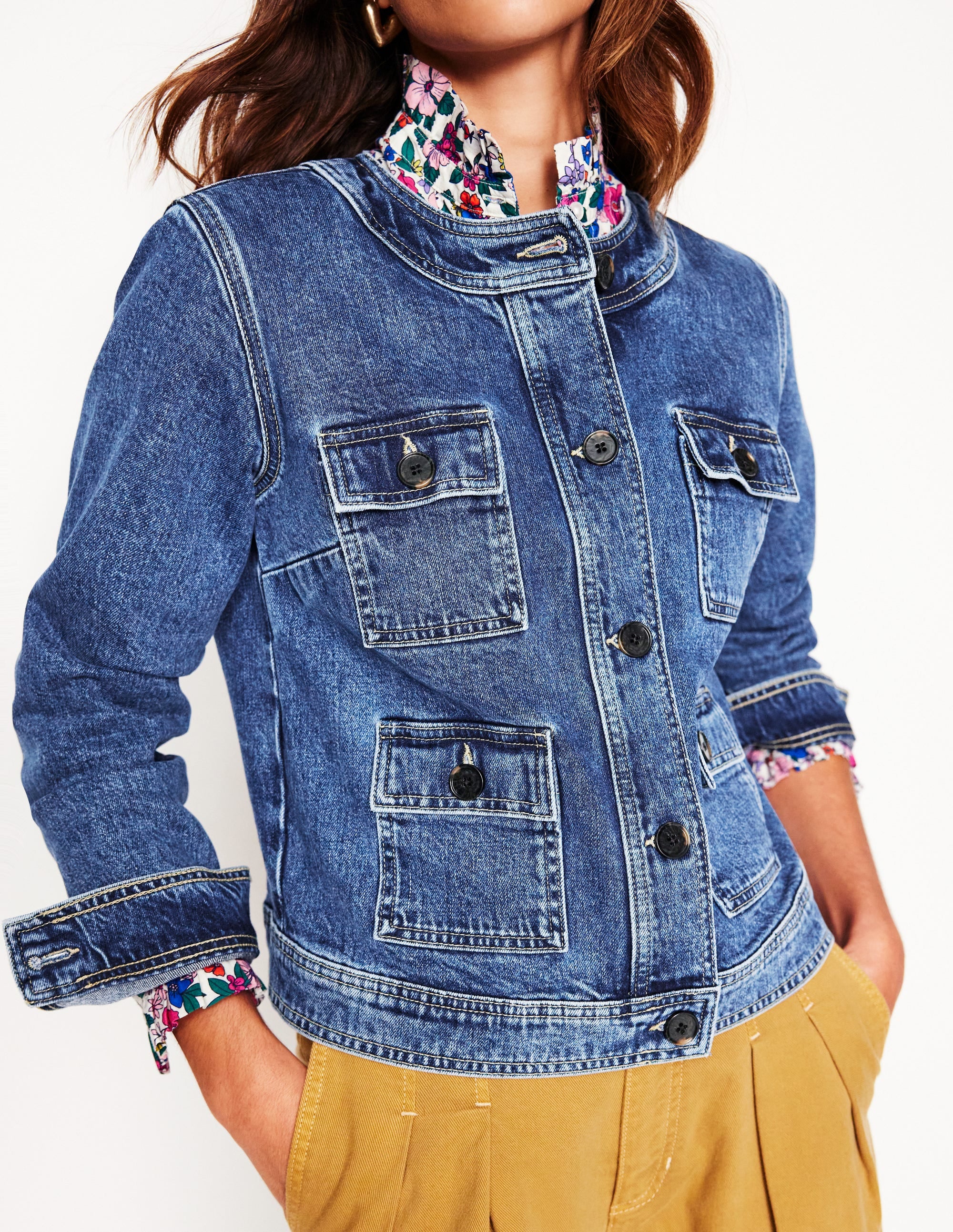 Kragenlose Freizeitjacke-Denim in mittlerer Waschung - Image 4
