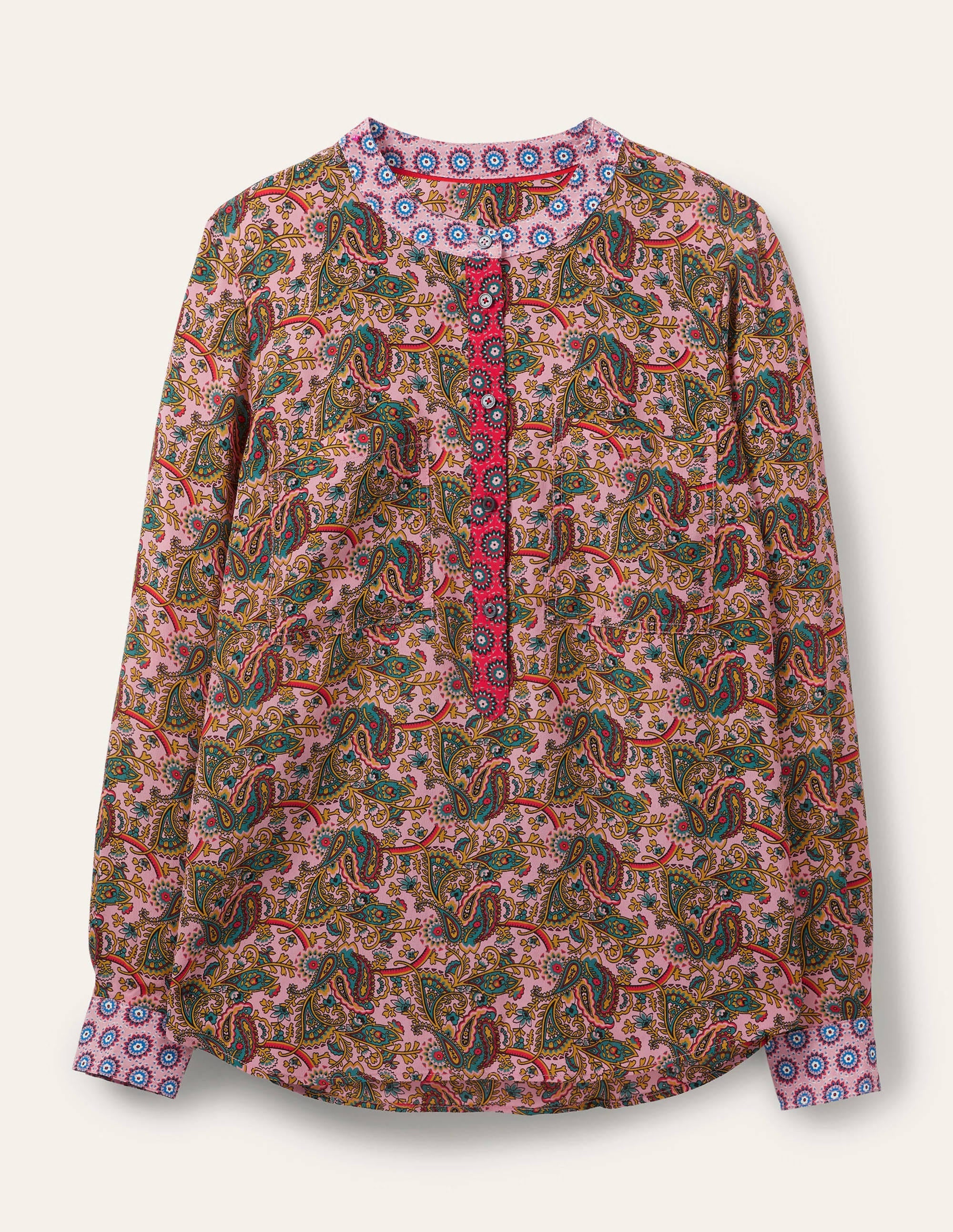 Kragenlose Seidenbluse-Kirschblütenrosa - Image 6
