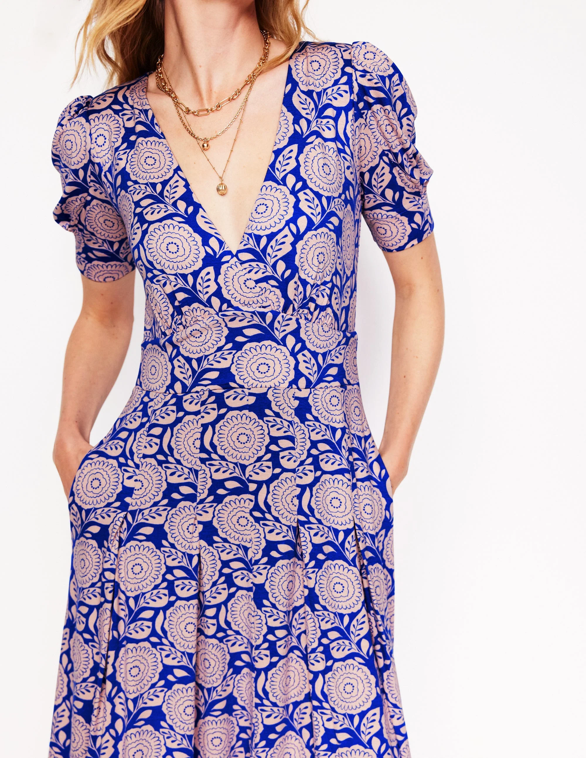 Kristen Plissiertes Jerseykleid-Chintzrosa, Dahlienstempel - Image 3