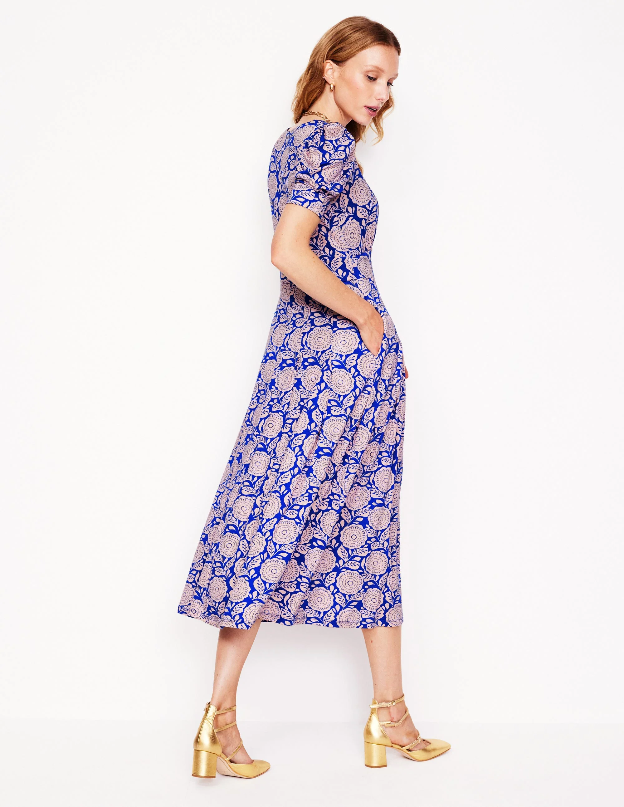 Kristen Plissiertes Jerseykleid-Chintzrosa, Dahlienstempel - Image 4