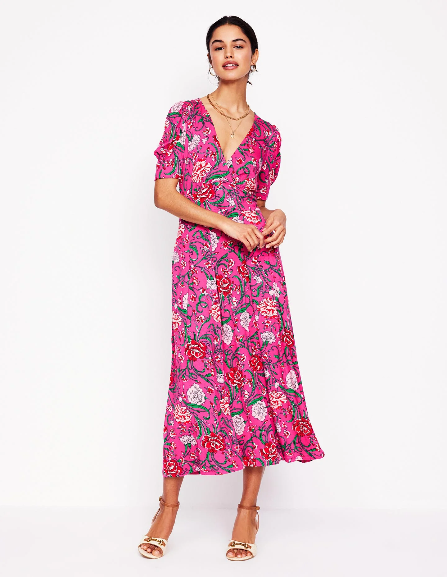 Kristen Plissiertes Jerseykleid-Rosa Schafgarbe, Nelkenrebe - Image 5