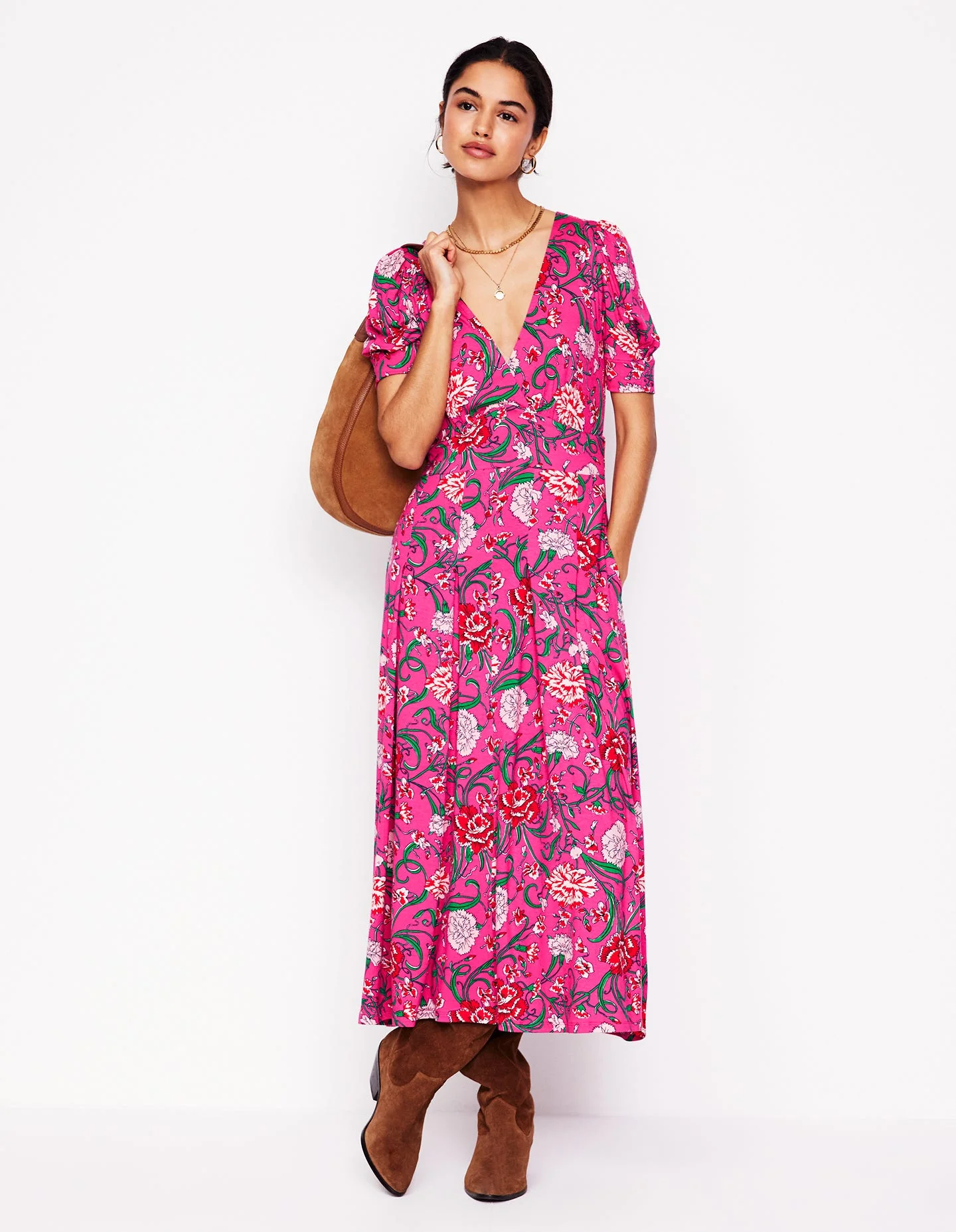 Kristen Plissiertes Jerseykleid-Rosa Schafgarbe, Nelkenrebe - Image 6