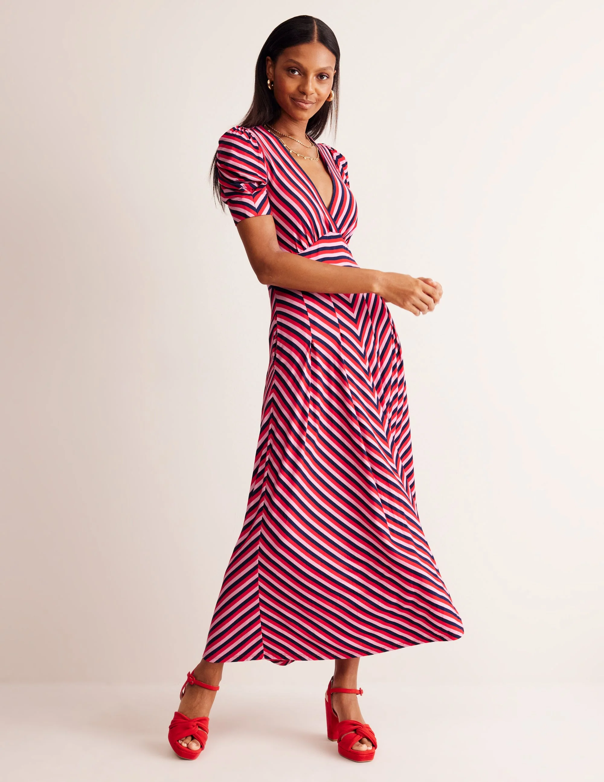 Kristen Plissiertes Jerseykleid-Rouge-Rot, Flieder gestreift - Image 2