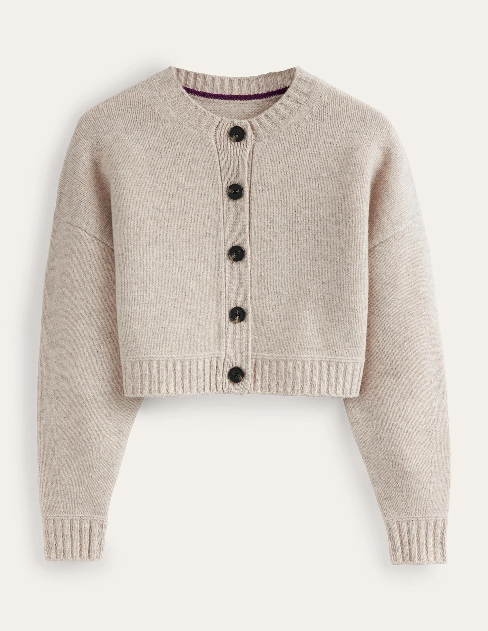 Kurz geschnittener Cardigan aus gebürsteter Wolle-Hellbeige Melange - Image 5