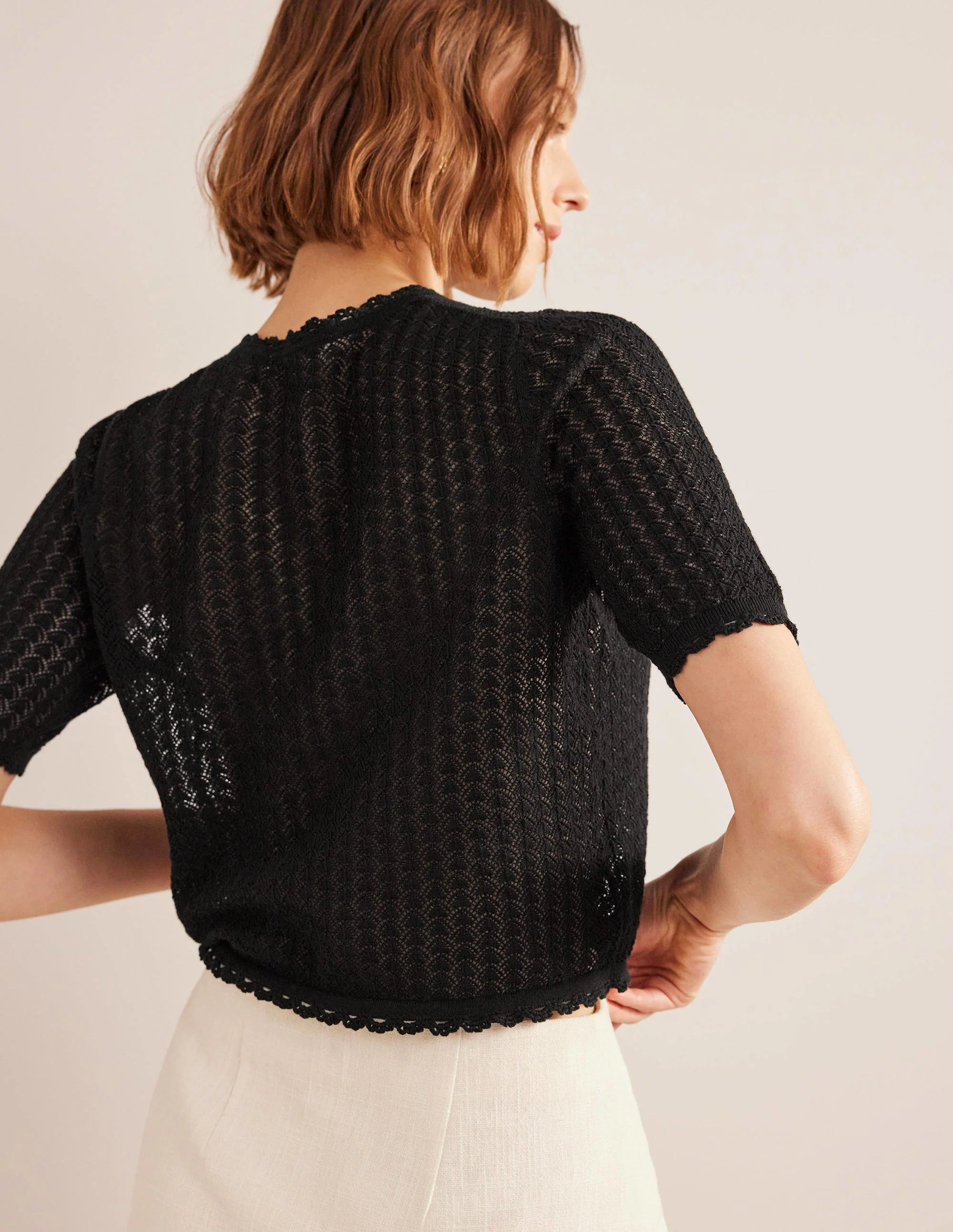 Kurz geschnittener Cardigan mit kurzen Ärmeln-Schwarz - Image 3