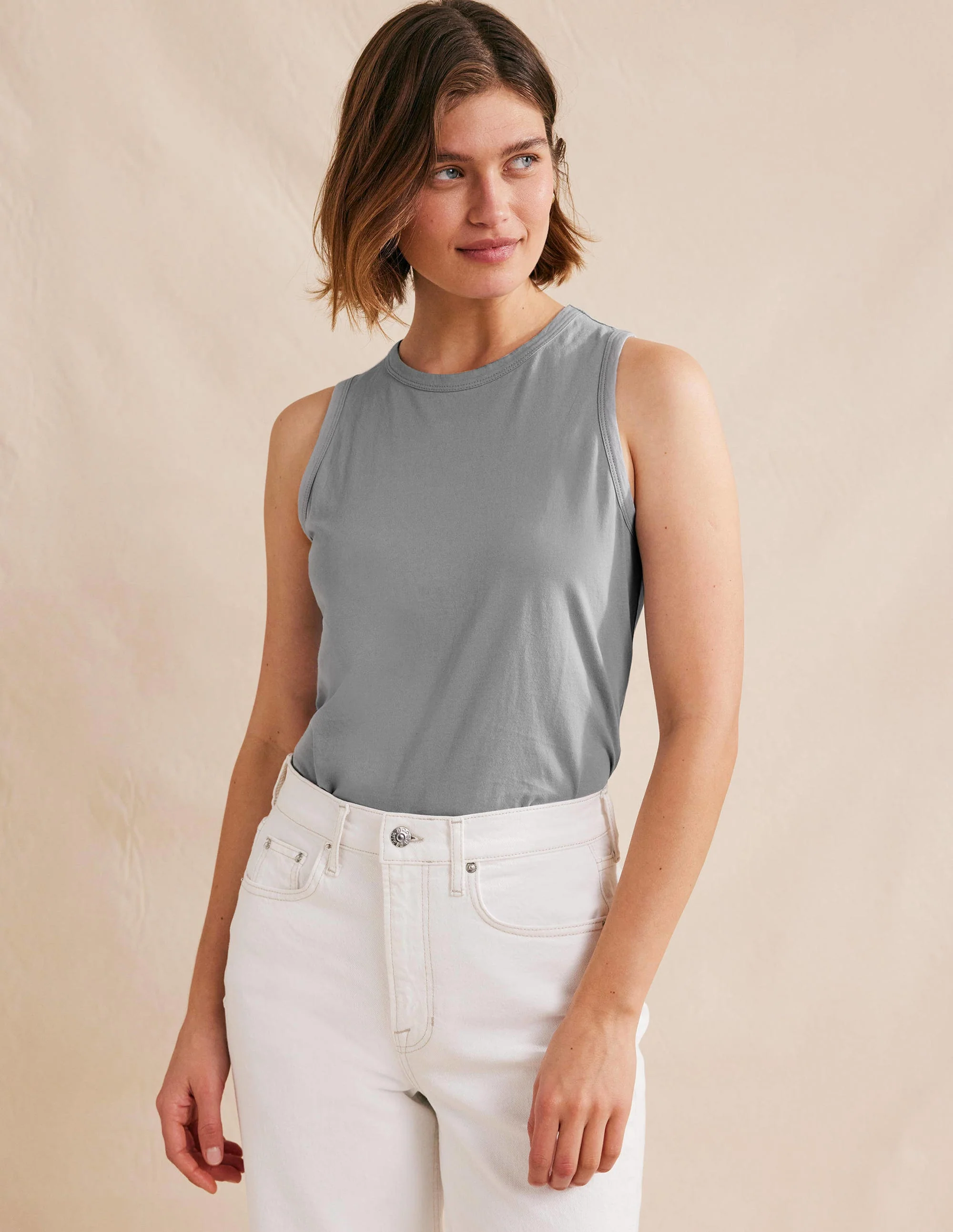 Kurz geschnittenes Baumwoll-Tanktop-Schottergrau - Image 4