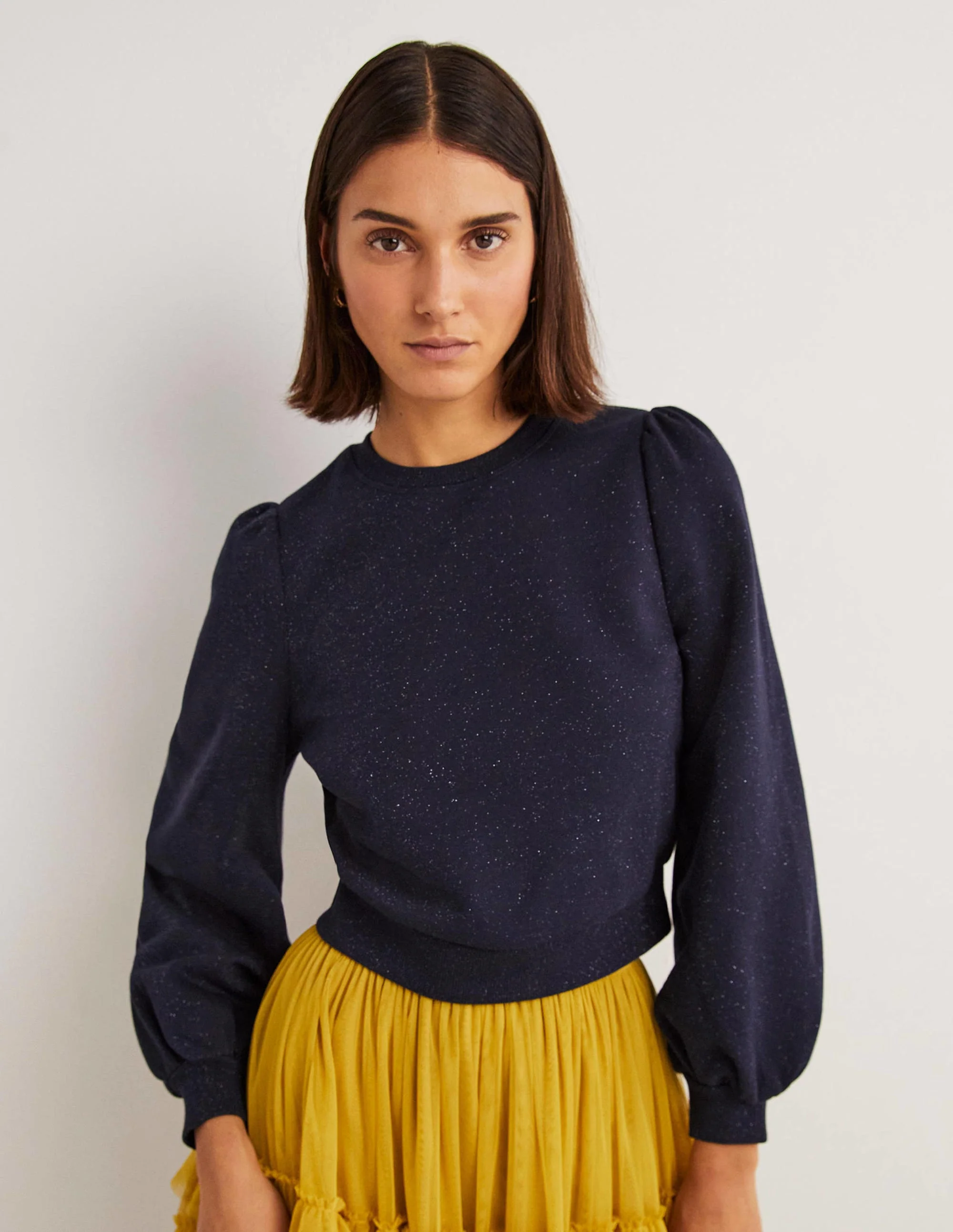 Kurz geschnittenes Glitzer-Sweatshirt-Navy, Glitzer