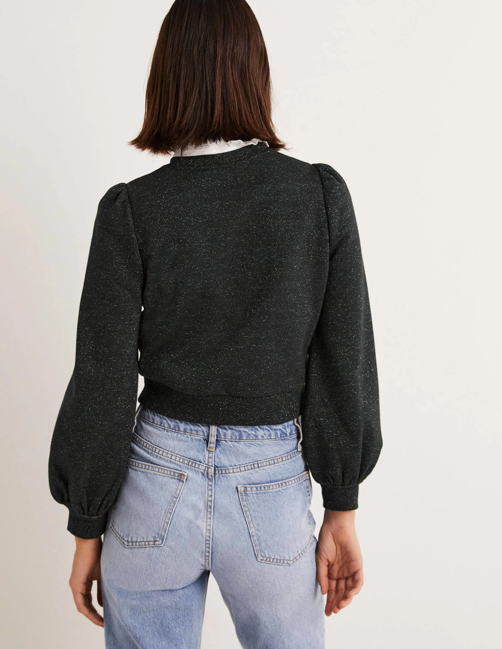 Kurz geschnittenes Glitzer-Sweatshirt-Schwarz, Glitzer - Image 3