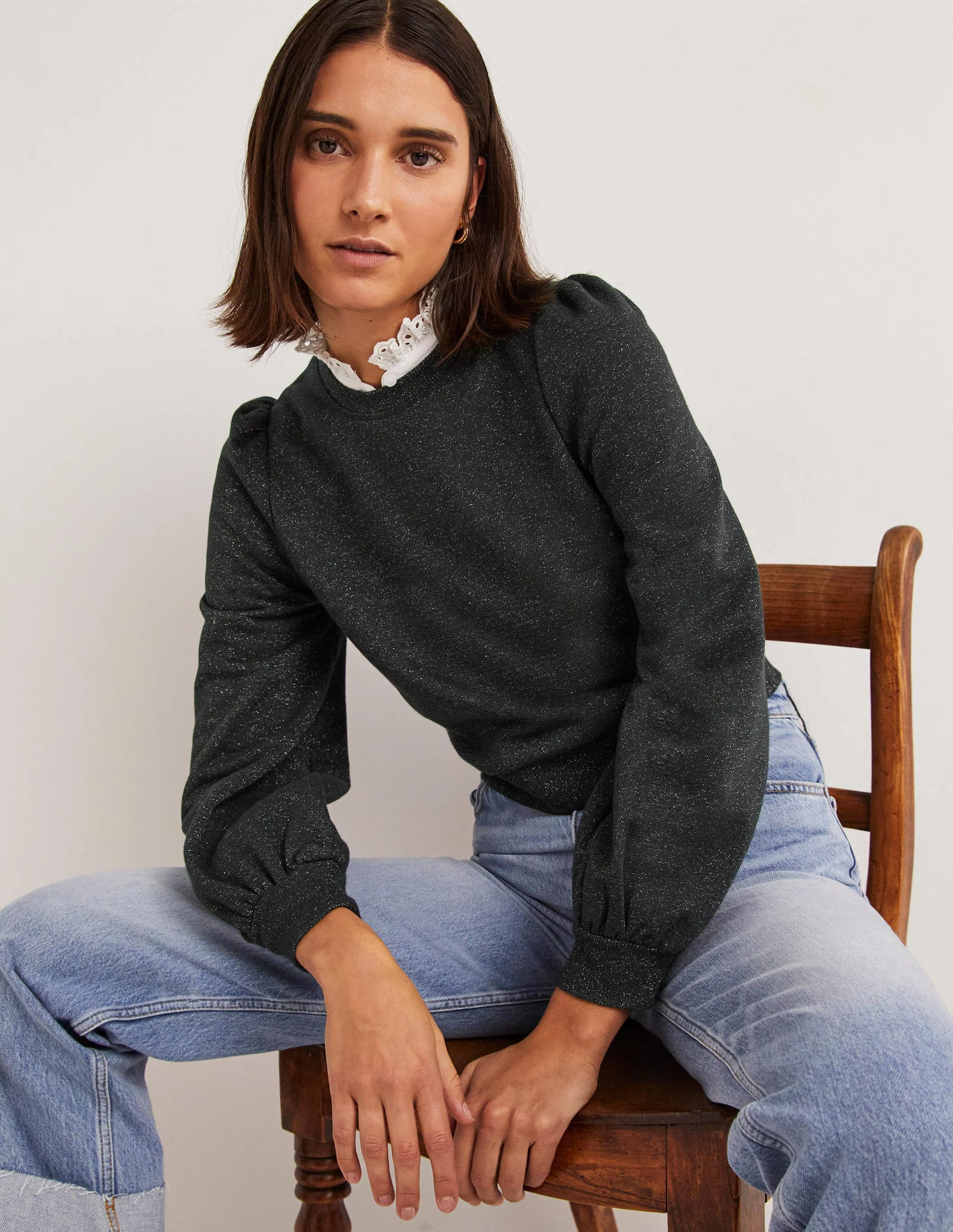 Kurz geschnittenes Glitzer-Sweatshirt-Schwarz, Glitzer - Image 4
