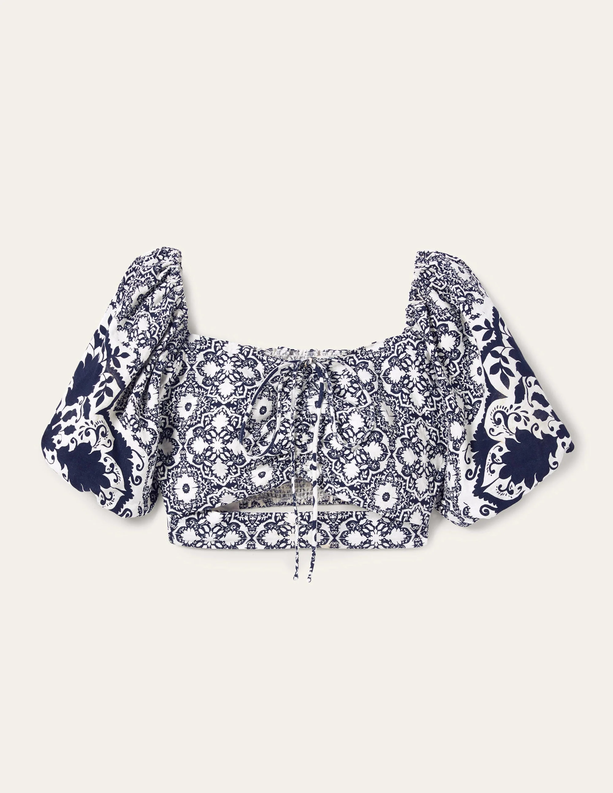 Kurz geschnittenes Neckholder-Oberteil mit Cut-out-Navy, Bloomsbury-Muster - Image 9