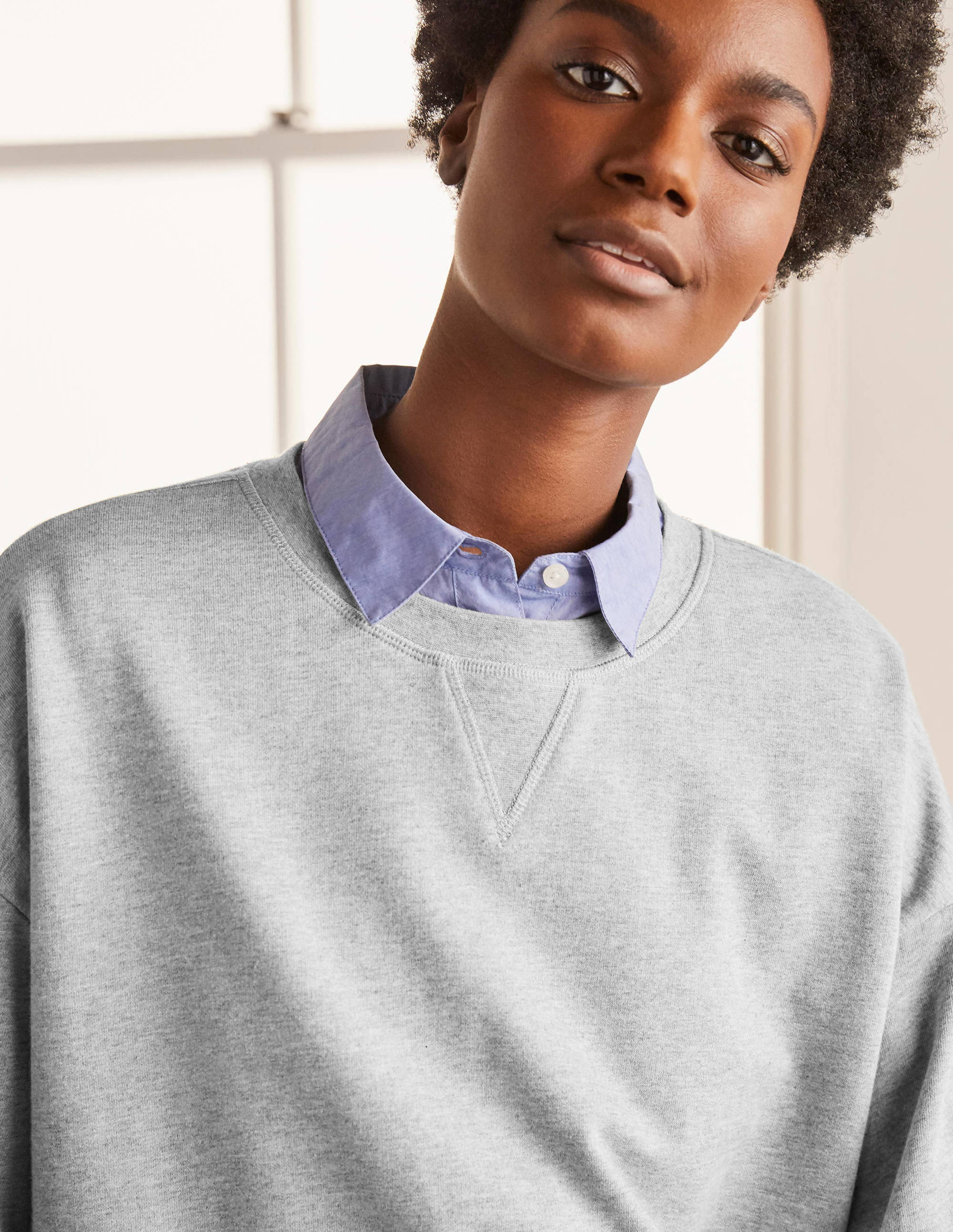 Kurz geschnittenes Sweatshirt-Grau Meliert