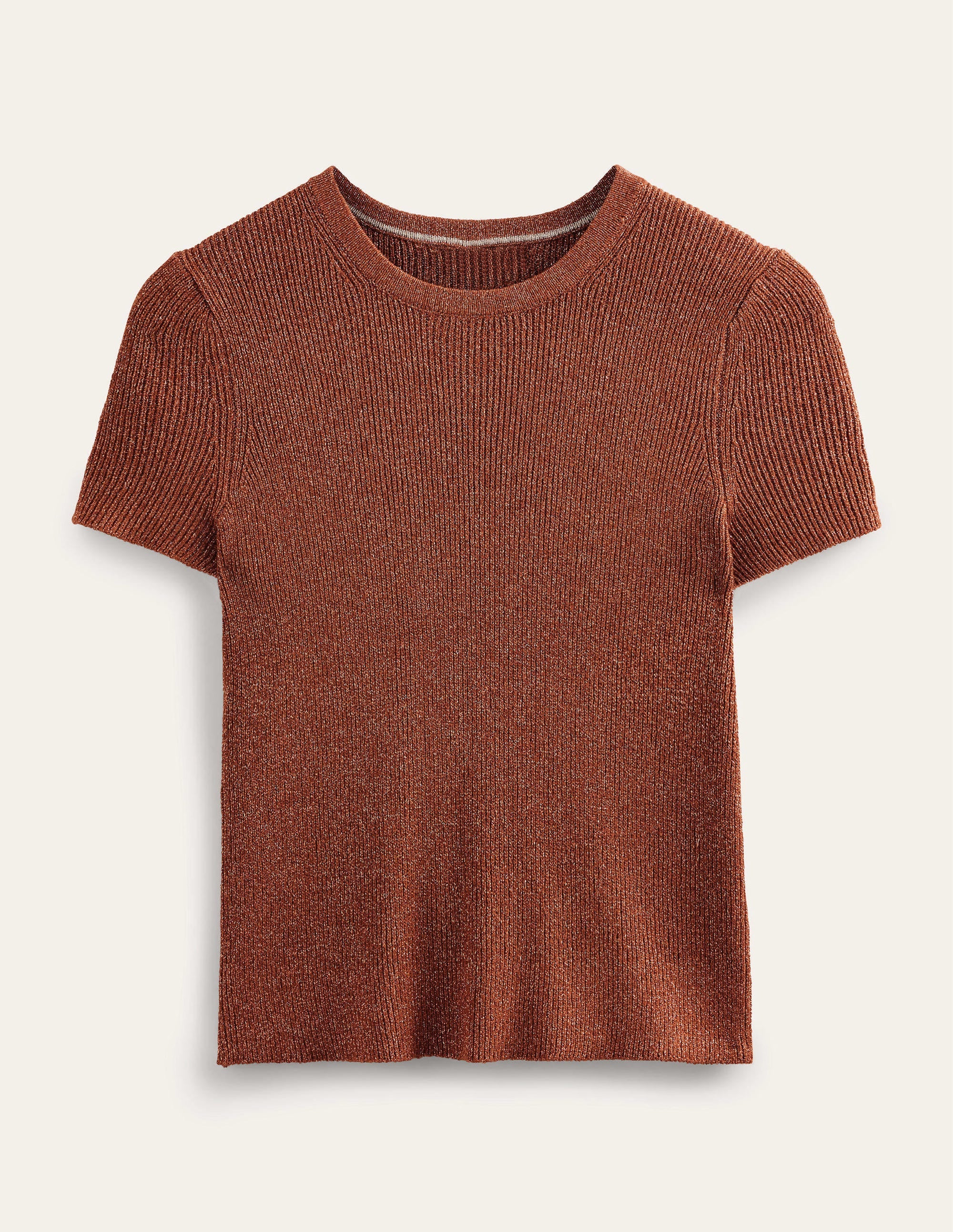 Kurz geschnittenes T-Shirt mit Glitzergarn-Cognac-Bronze, Goldglitzer - Image 5