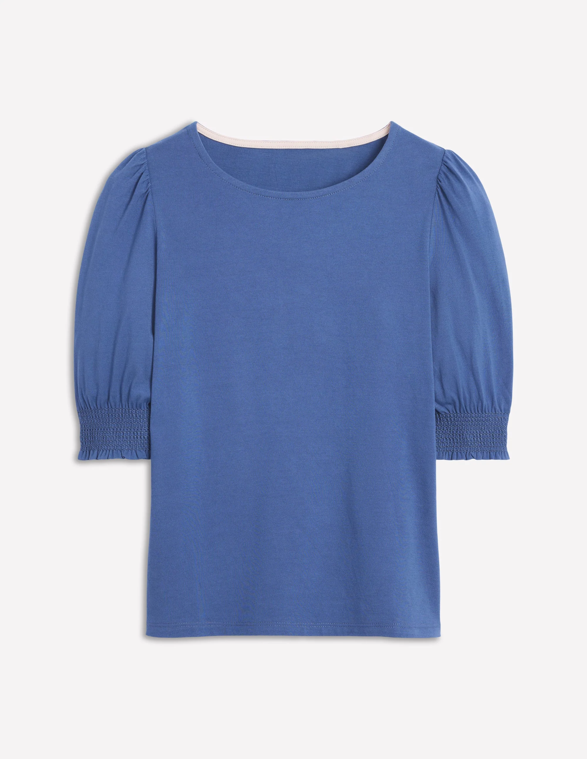 Kurzärmeliges Oberteil mit gesmokten Bündchen-Denim-Blau - Image 5