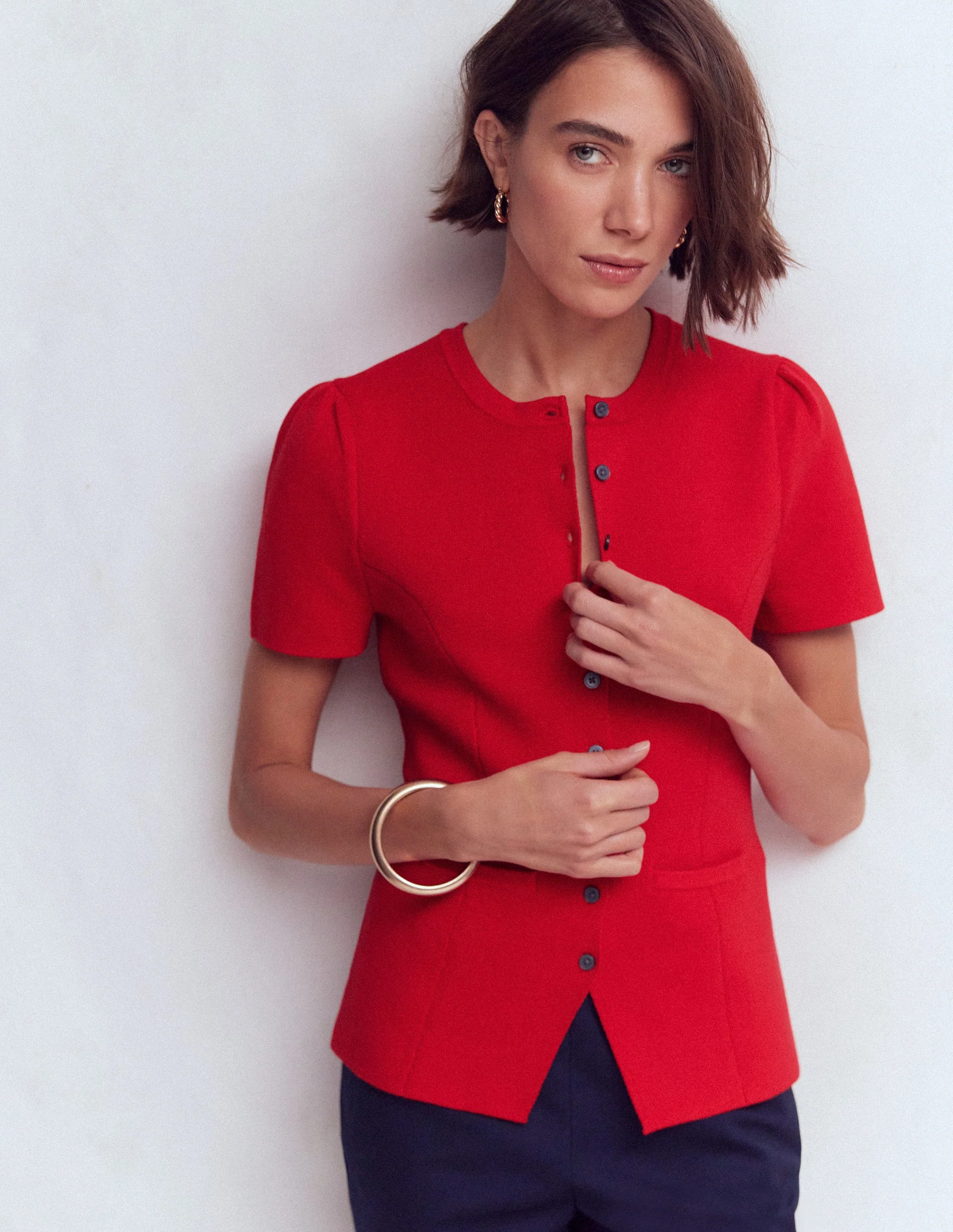 Kurzärmlige Strickjacke-ROT