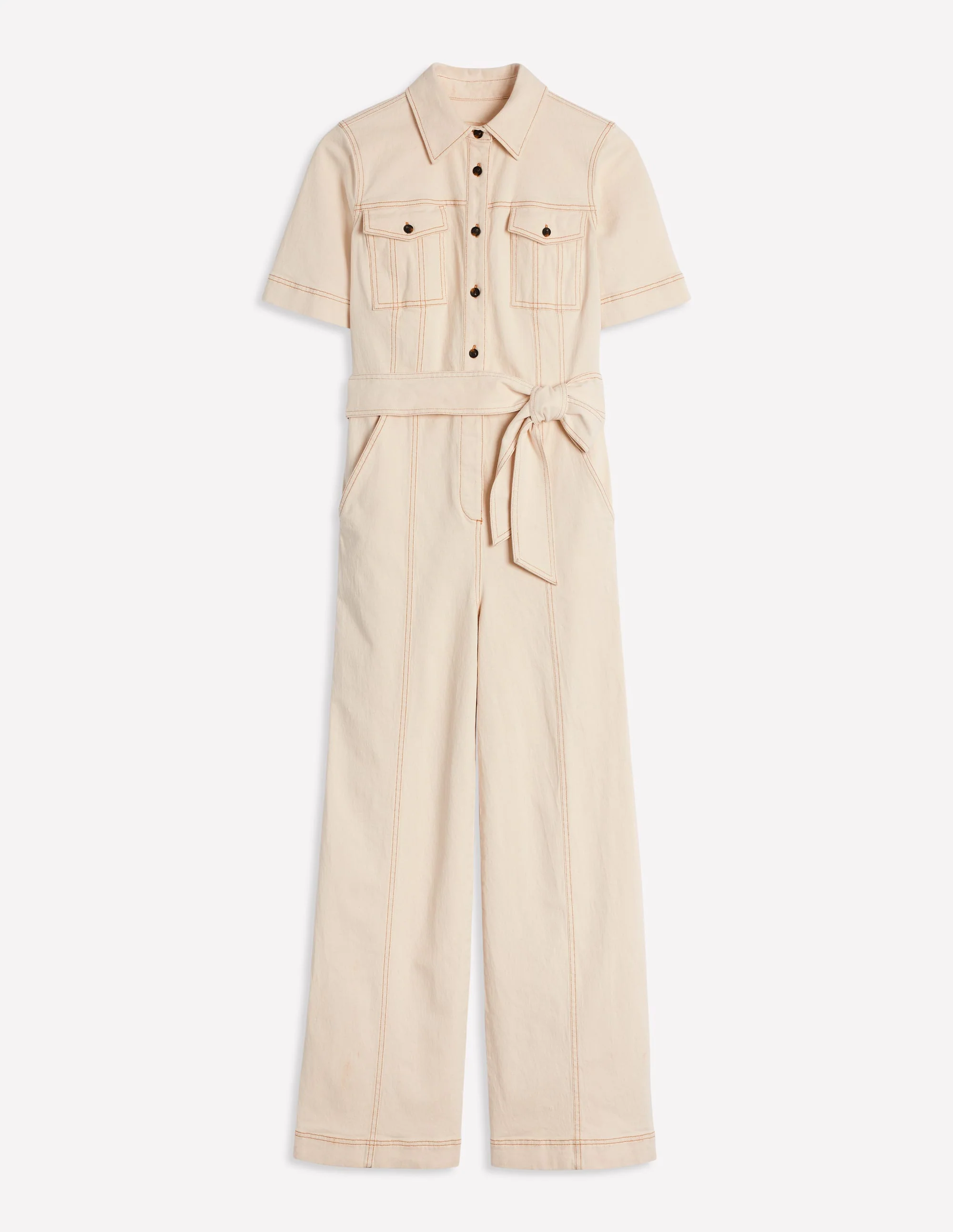 Kurzärmliger Jumpsuit aus Denim-Aristocratic Blue - Image 6