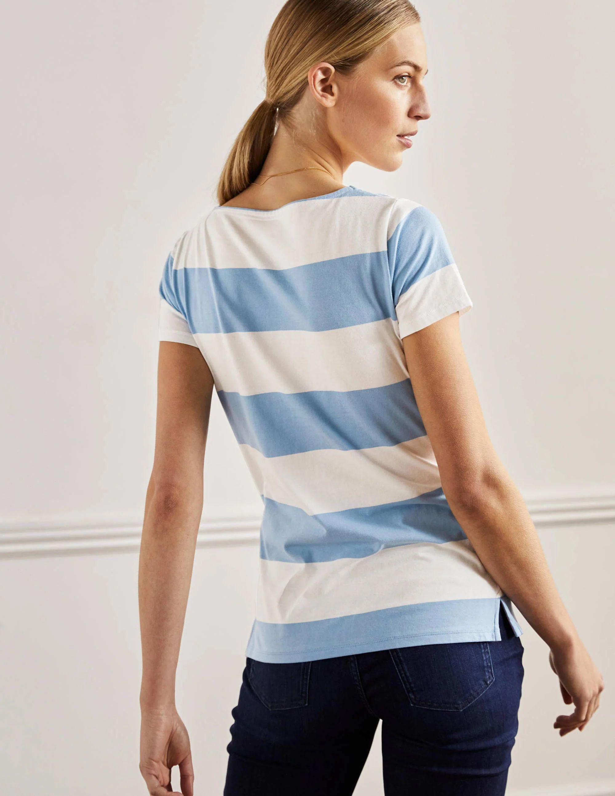 Kurzärmliges Bretonshirt-Graublau/Naturweiß, Gestreift - Image 3