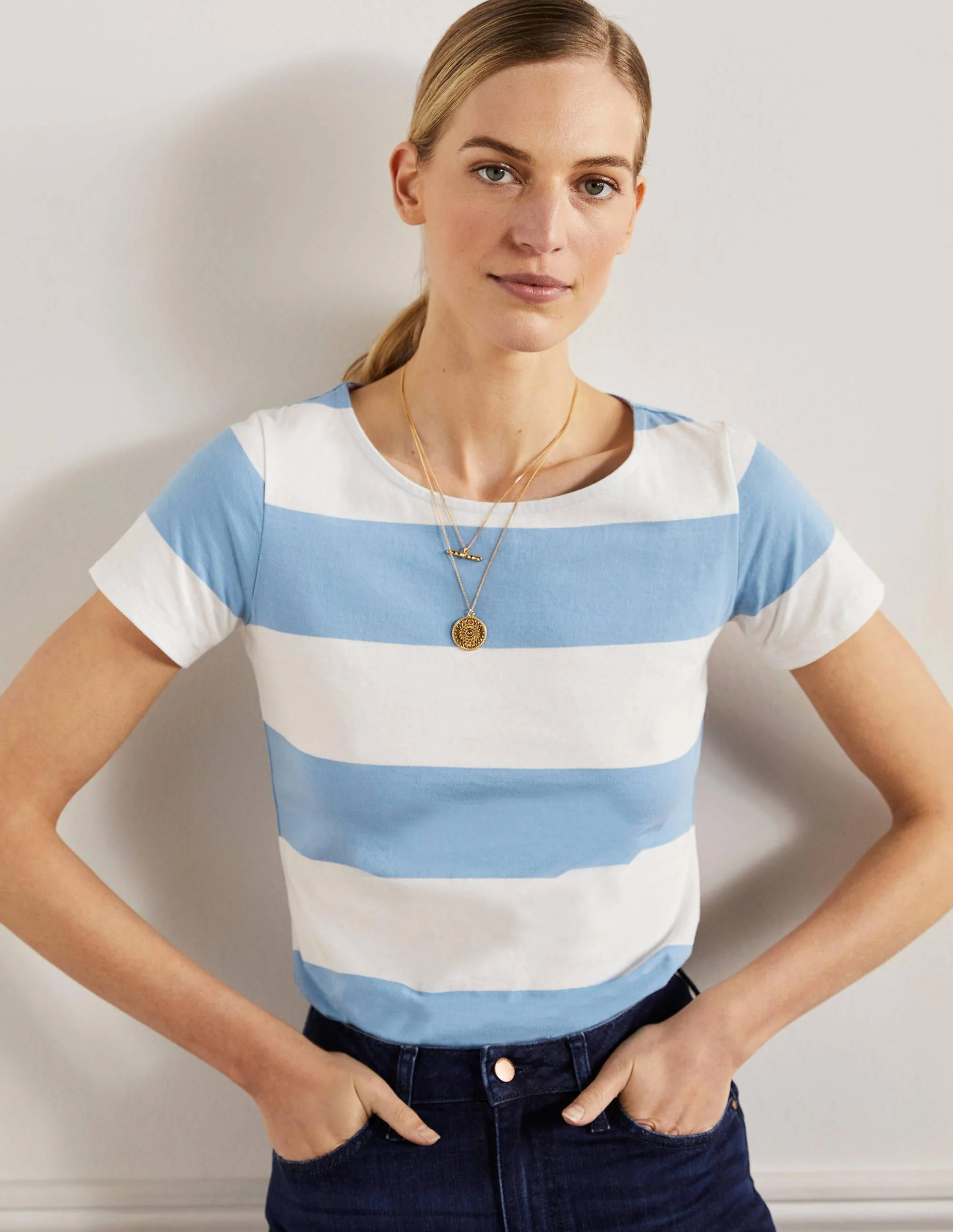 Kurzärmliges Bretonshirt-Graublau/Naturweiß, Gestreift - Image 4