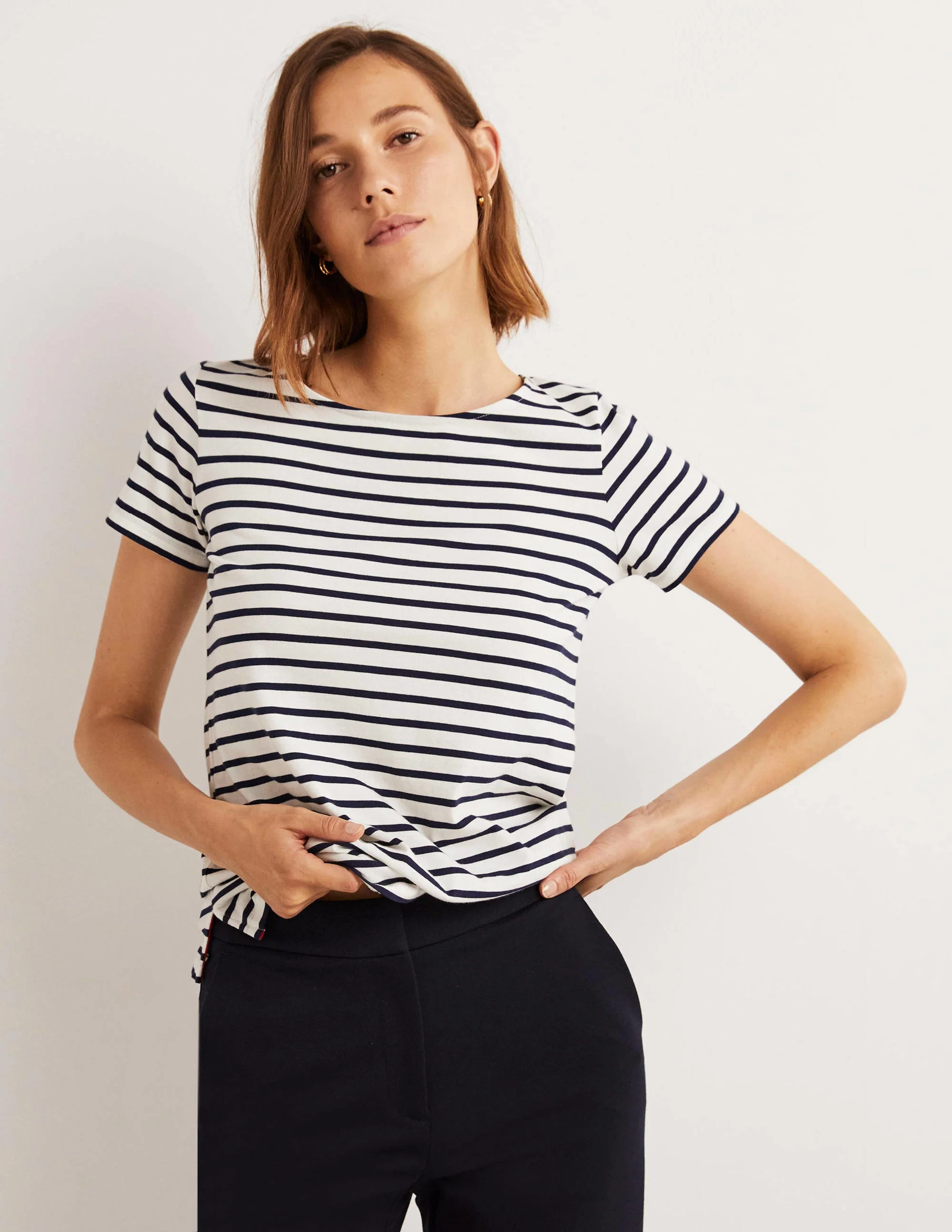 Kurzärmliges Bretonshirt-Naturweiß/Navy, Gestreift