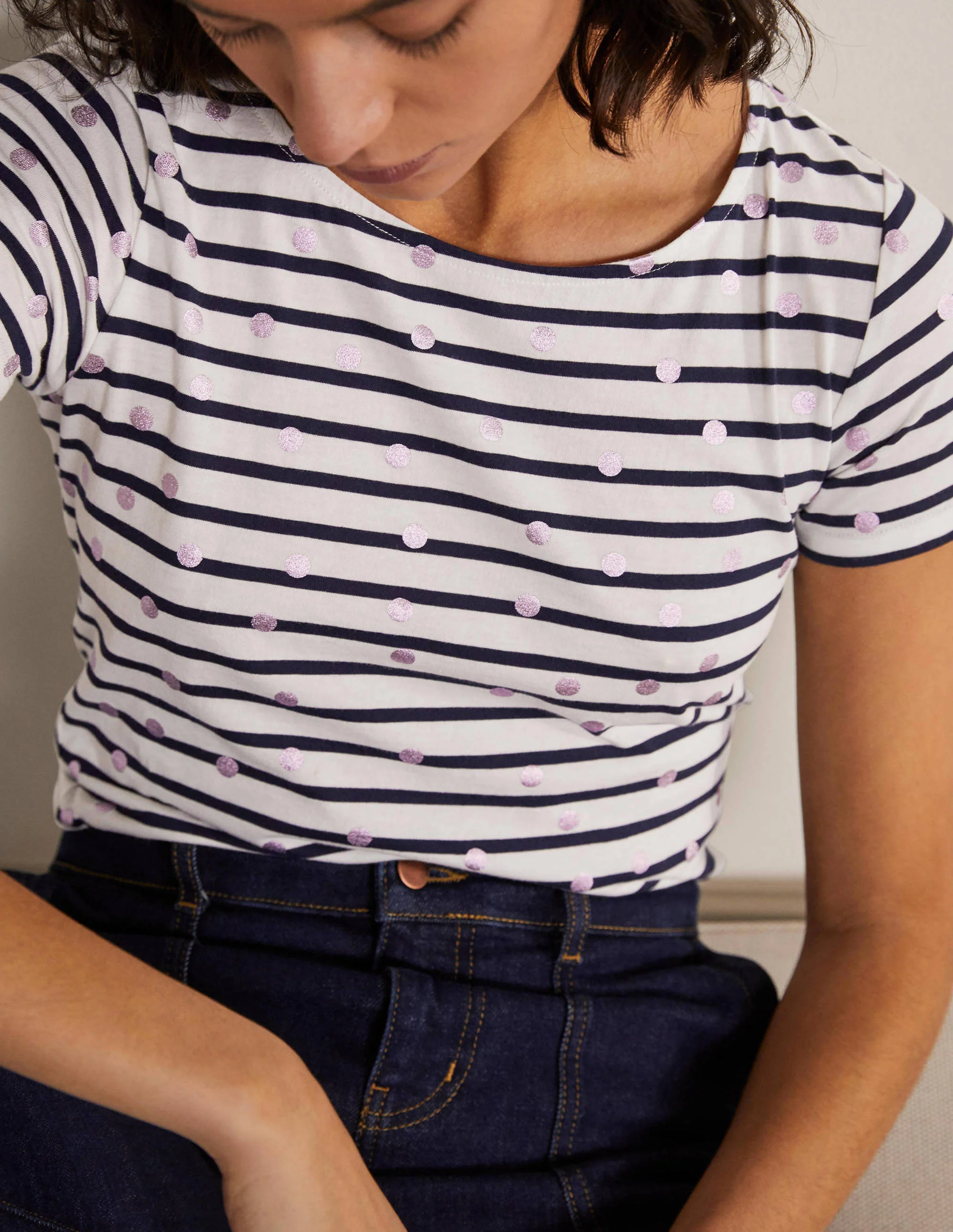 Kurzärmliges Bretonshirt-Rosa, Folientupfen - Image 4