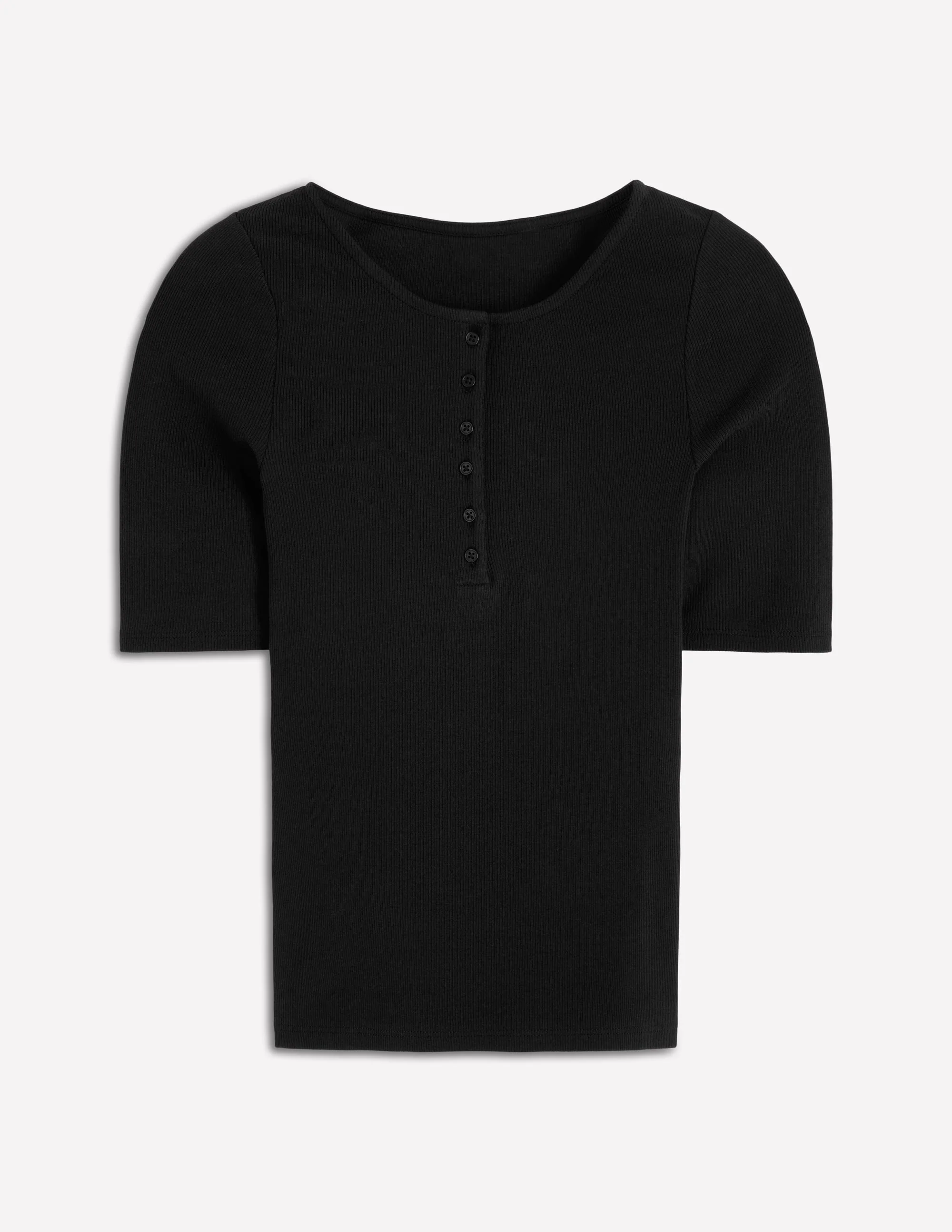 Kurzärmliges Henley-Shirt aus Rippstrick-Schwarz - Image 5